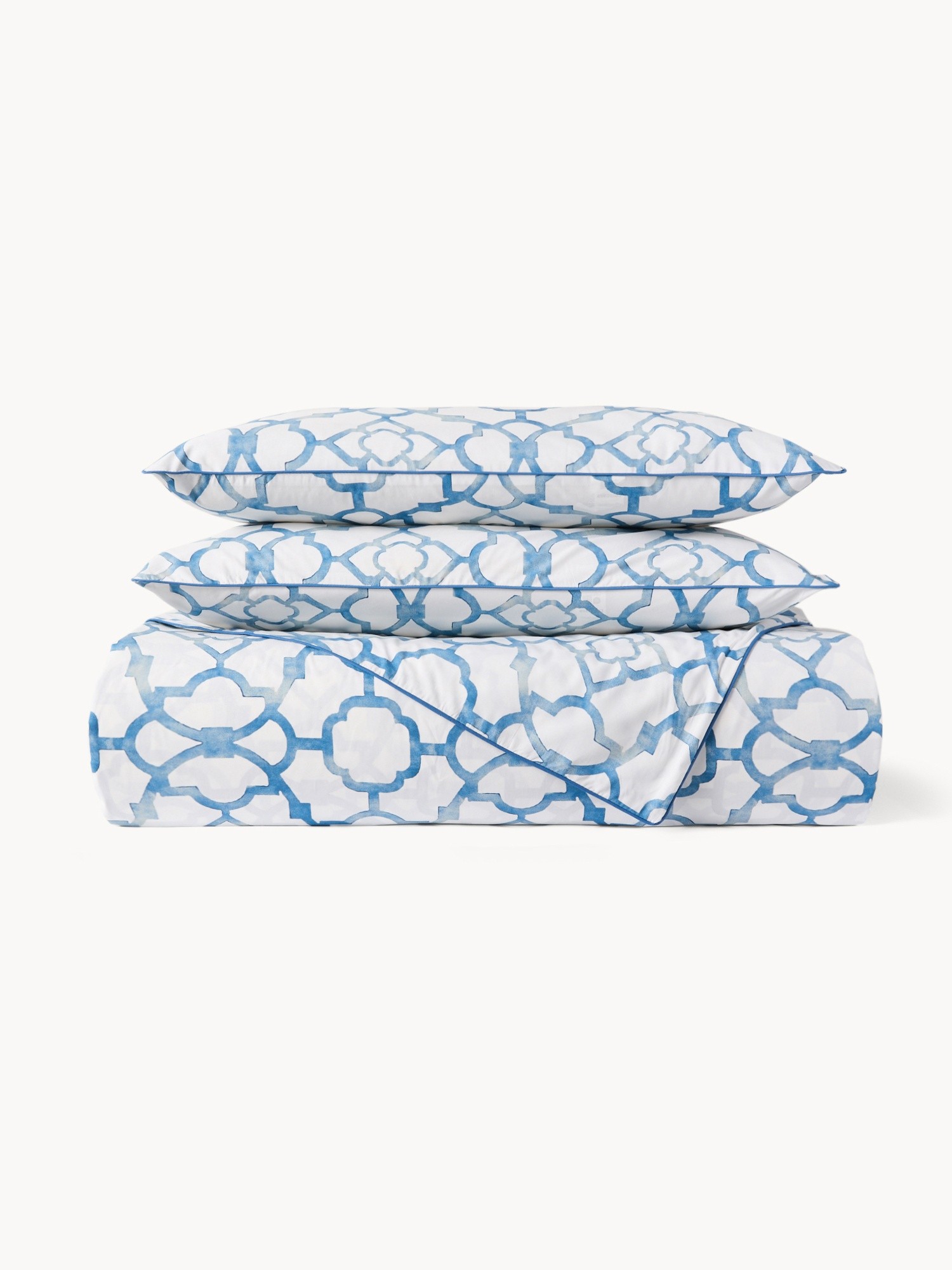 Cotton percale pillowcase with a geometric pattern, White / Blue, large image number 2