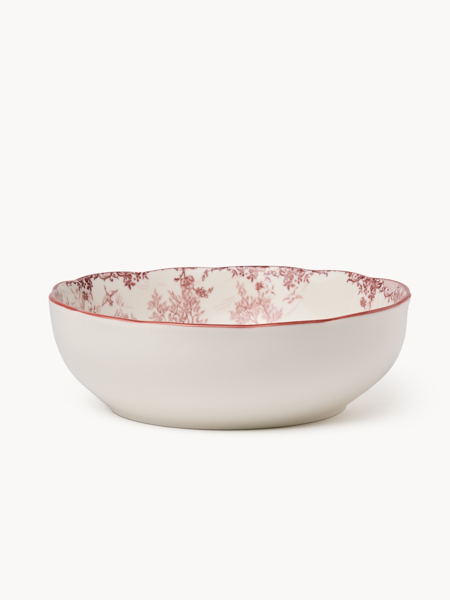 Porcelain salad bowl with a Toile de Jouy motif, Bianco/Rosso, large image number 0