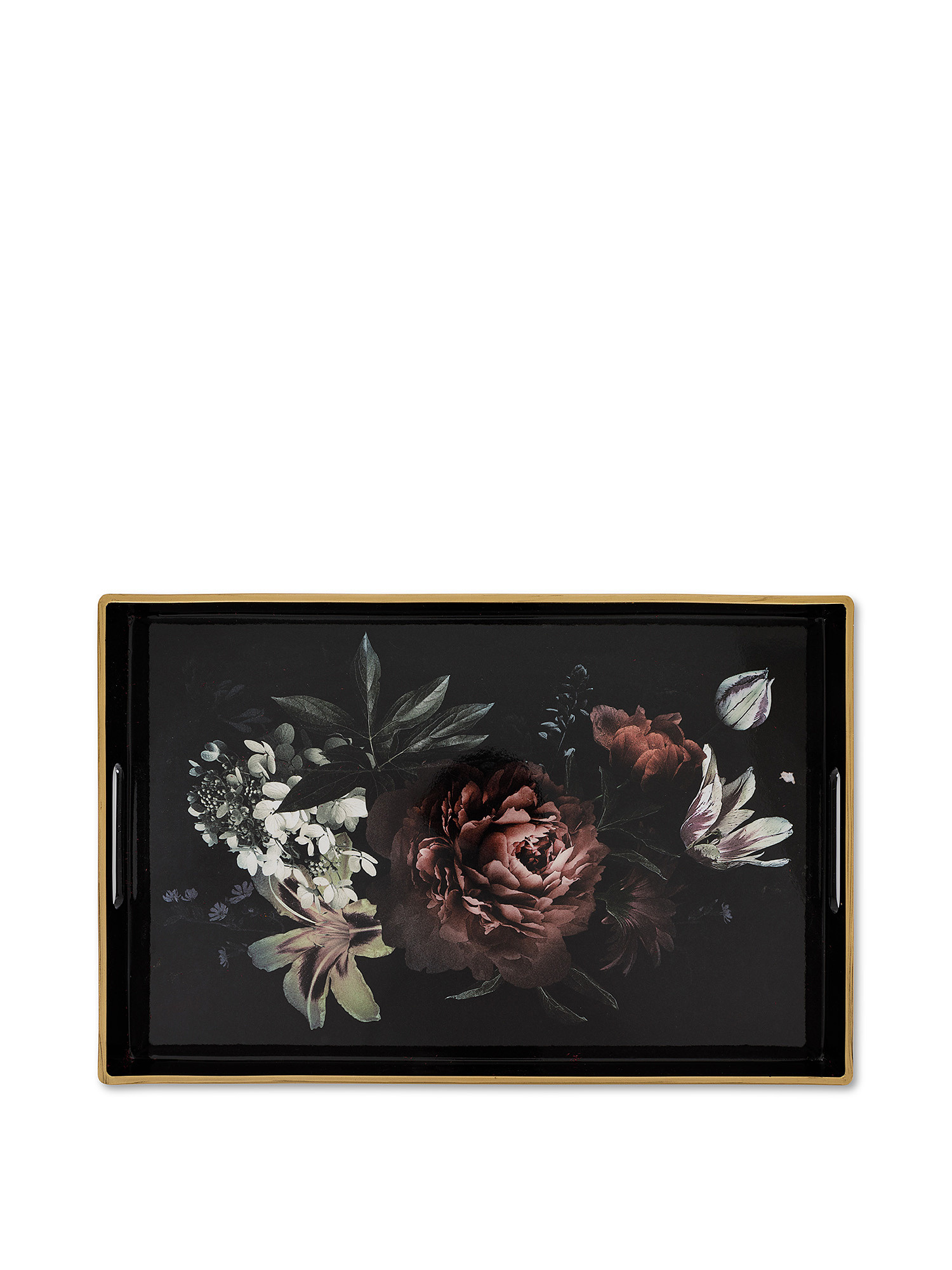 Plastic tray with floral motif, Black, large image number 1