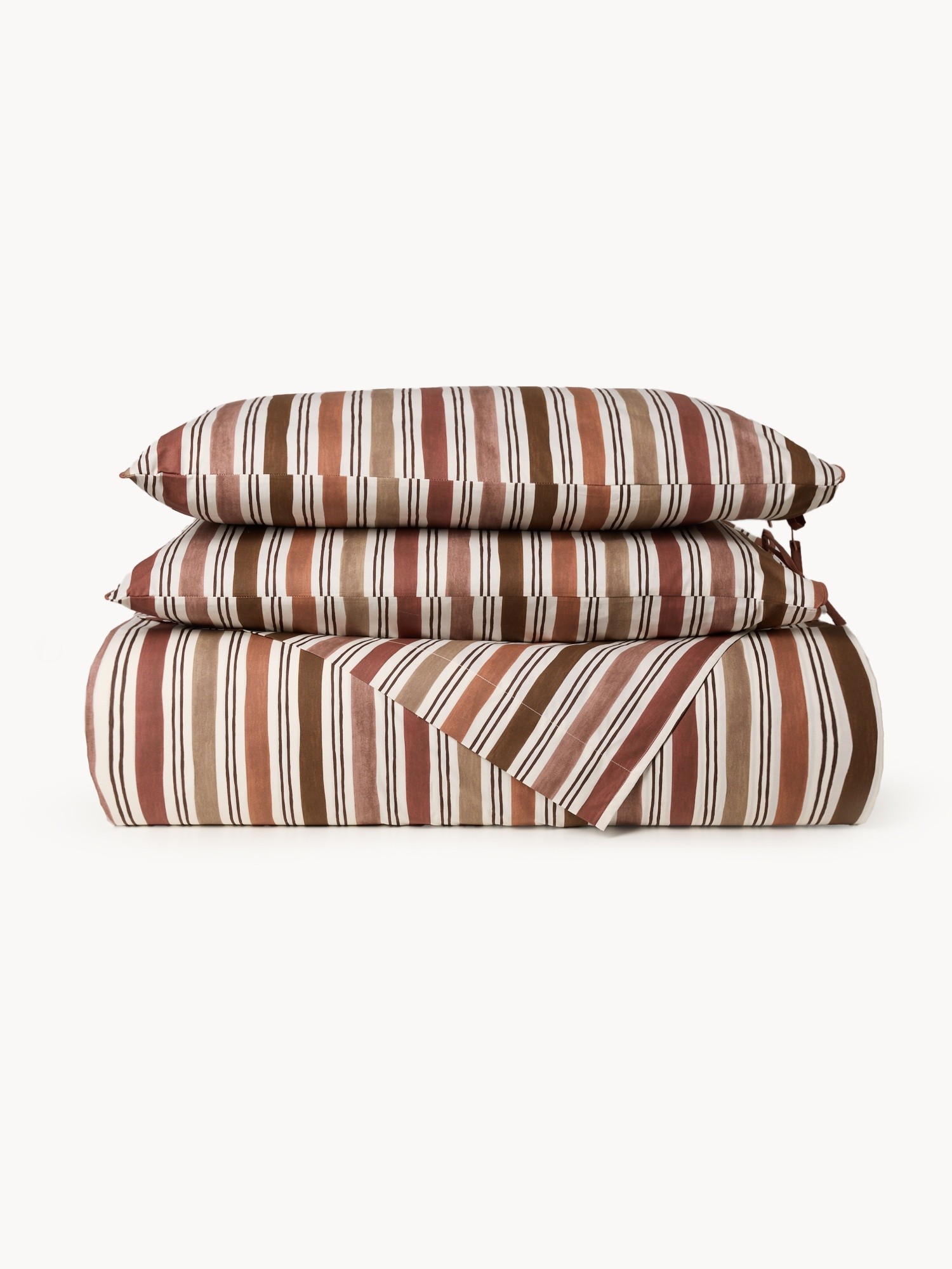 Striped cotton percale flat sheet, Brown, large image number 0