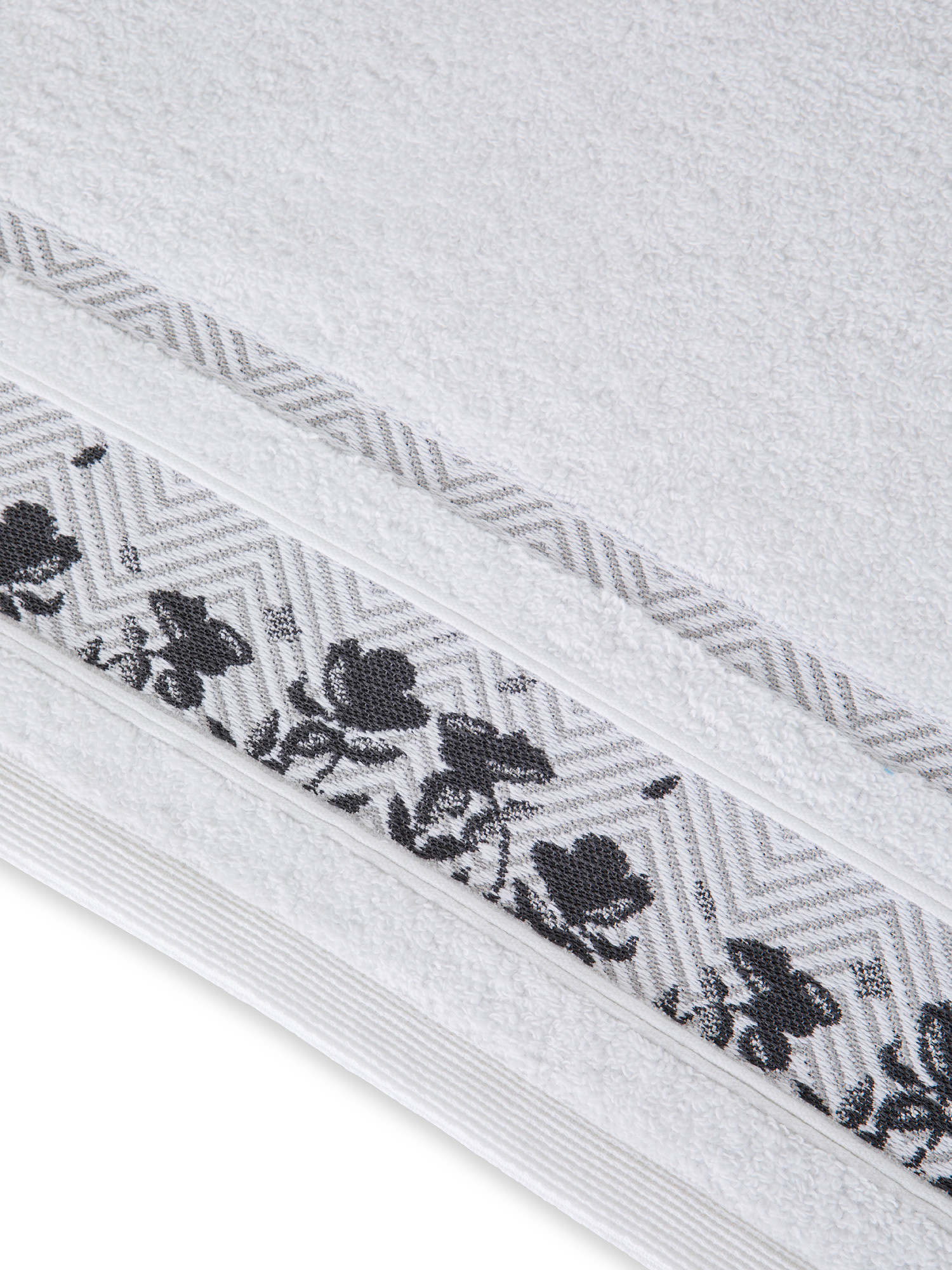 Set 2 asciugamani spugna di cotone bordo floreale, Bianco, large image number 2