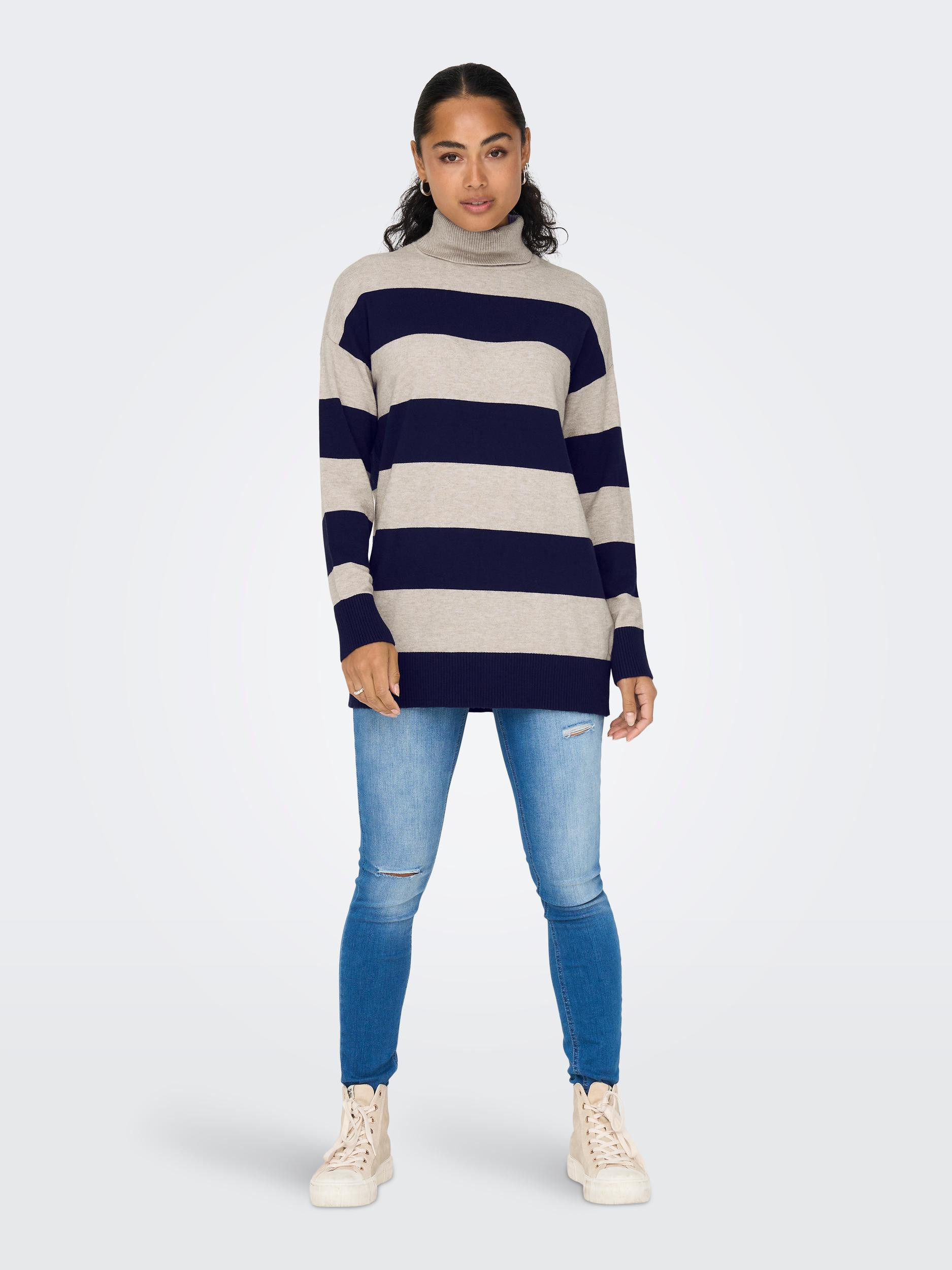 Only - Striped knit turtleneck, Light Beige, large image number 2