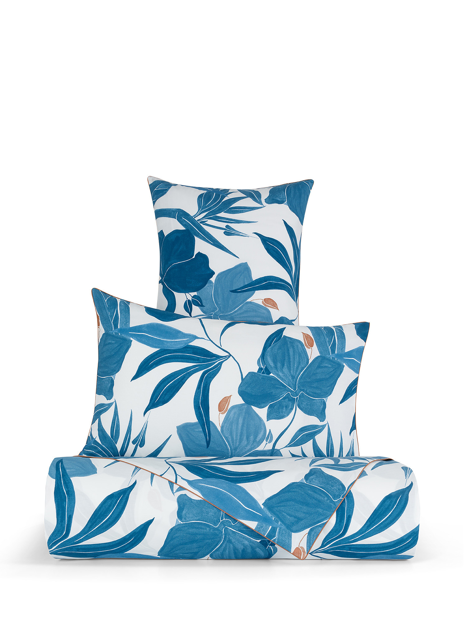 Floral patterned cotton percale duvet cover, Blue, large image number 0