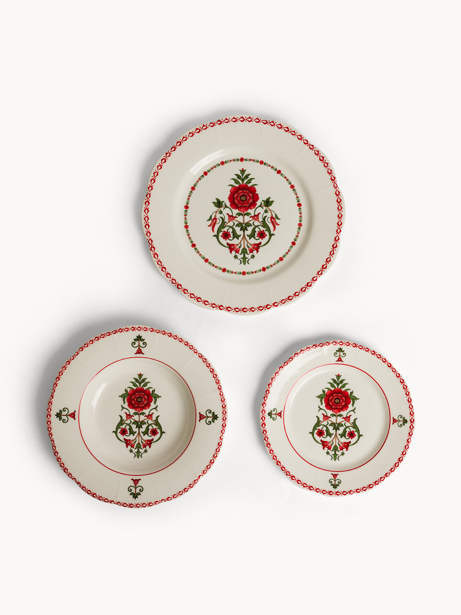 Set 18 piatti in ceramica dettaglio fiore rosso, Bianco, large image number 1