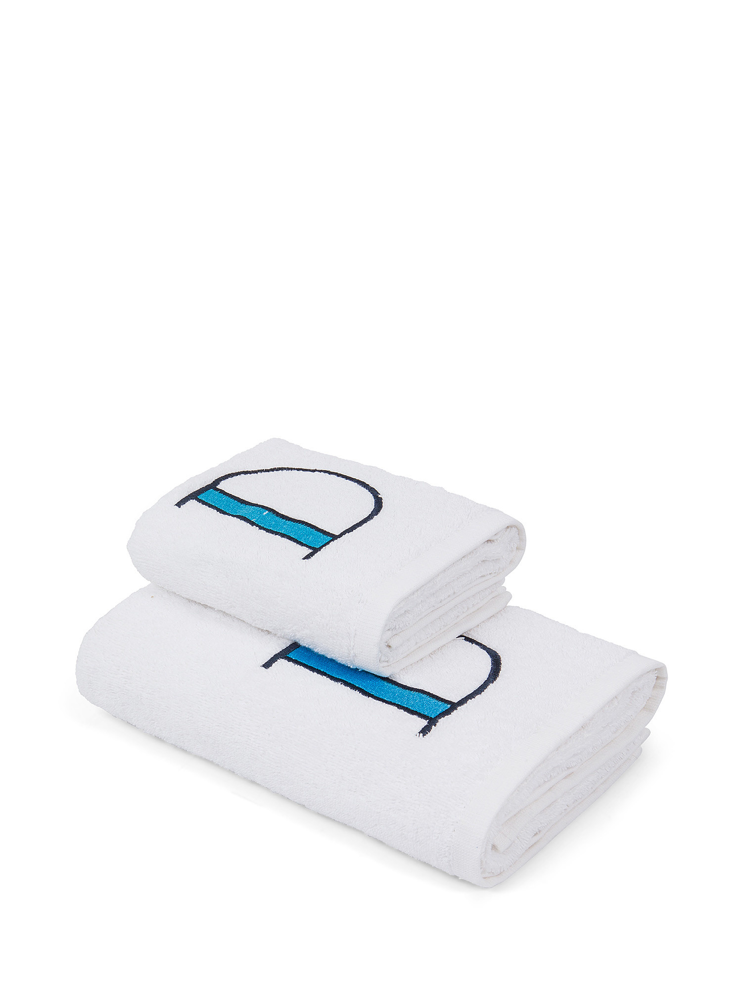 Set asciugamano in spugna ospite e viso con monogramma lettera, Blu, large image number 0