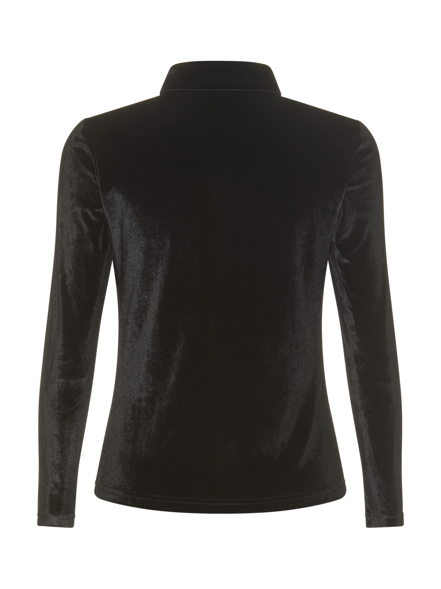 Koan - Stretch velvet shirt with gathering, Black, large image number 1
