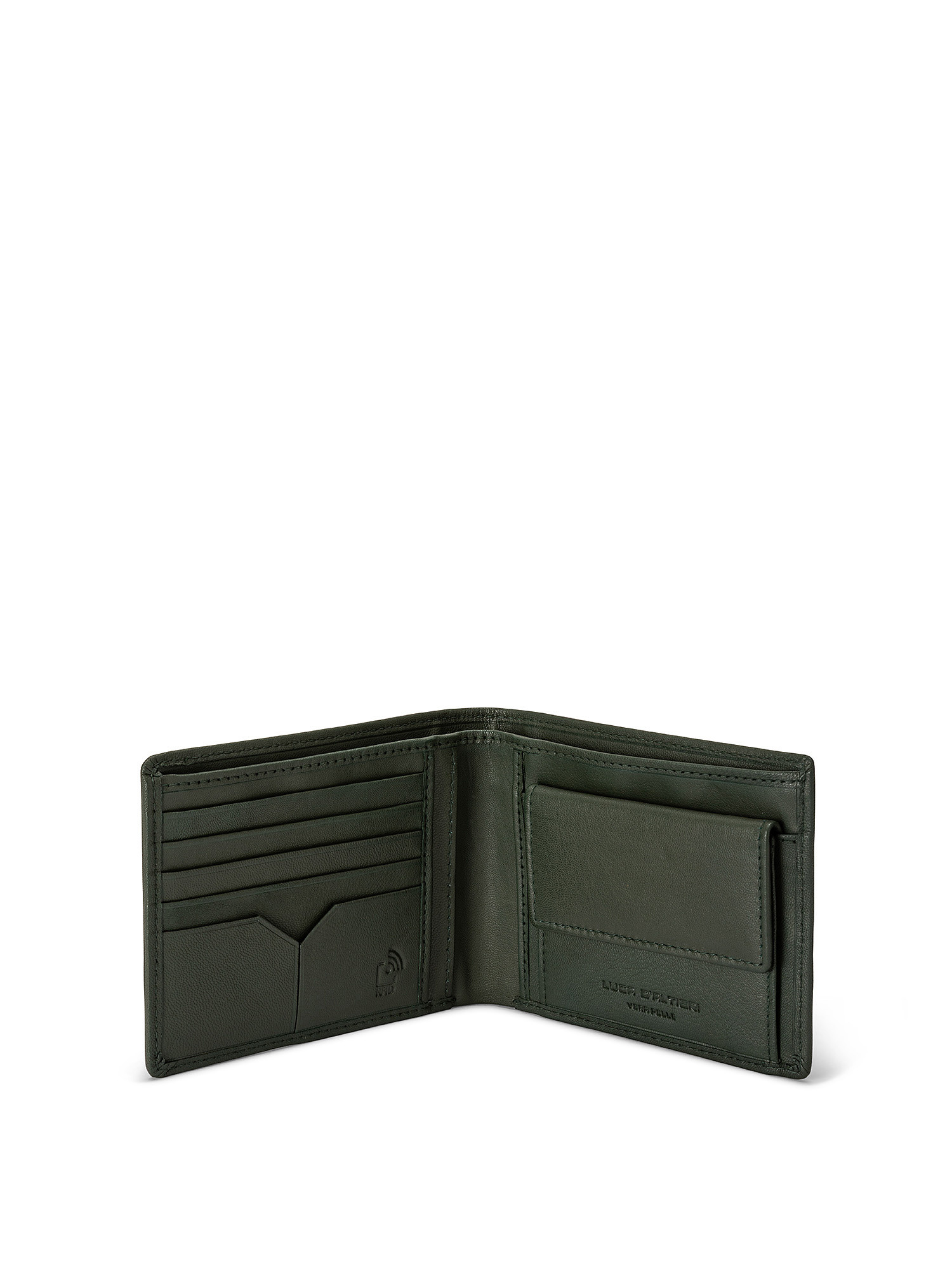 Solid color genuine leather wallet, Dark Green, large image number 2