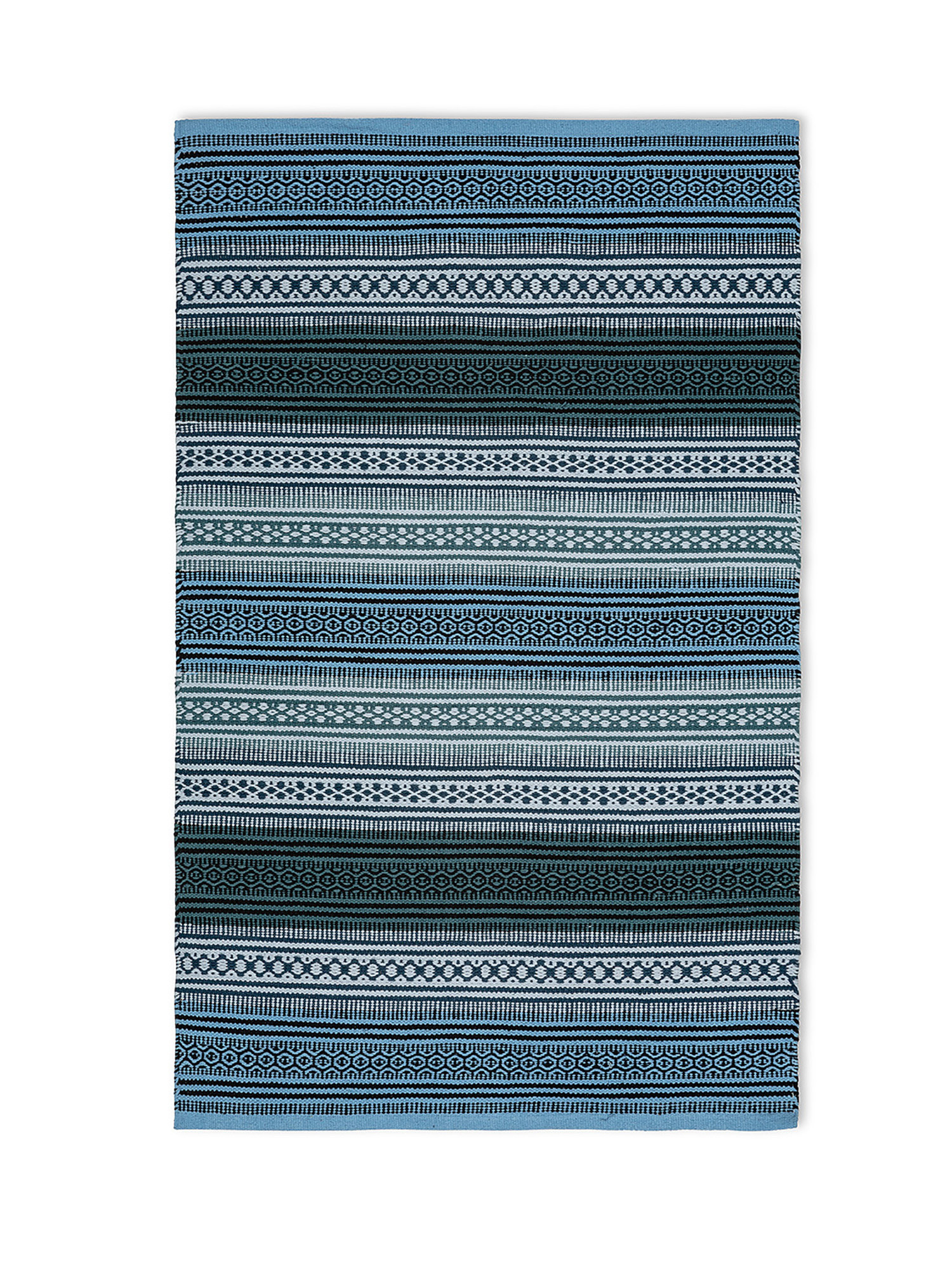 Tappeto cotone disegno geometrico, Blu, large image number 0