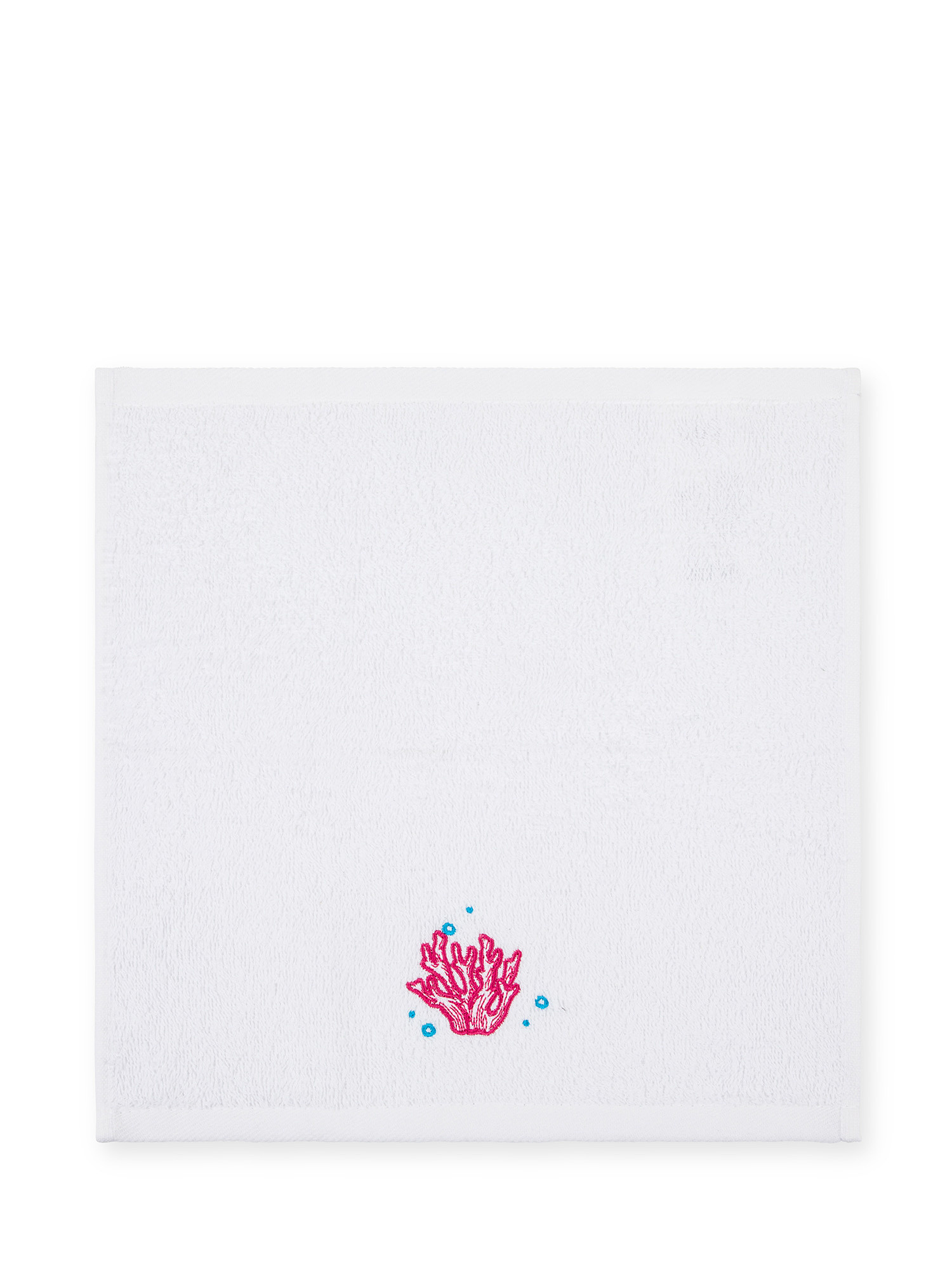 Set of 2 cotton terry cloths with coral embroidery, White, large image number 1