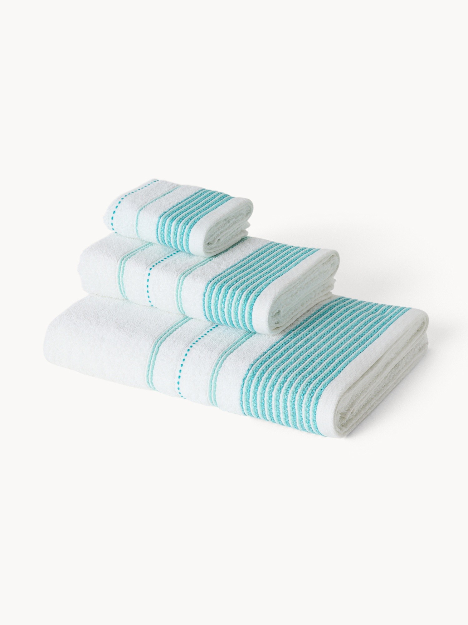 Set of 3 solid-color cotton towels - Introductory price, Bianco/Azzurro, large image number 0
