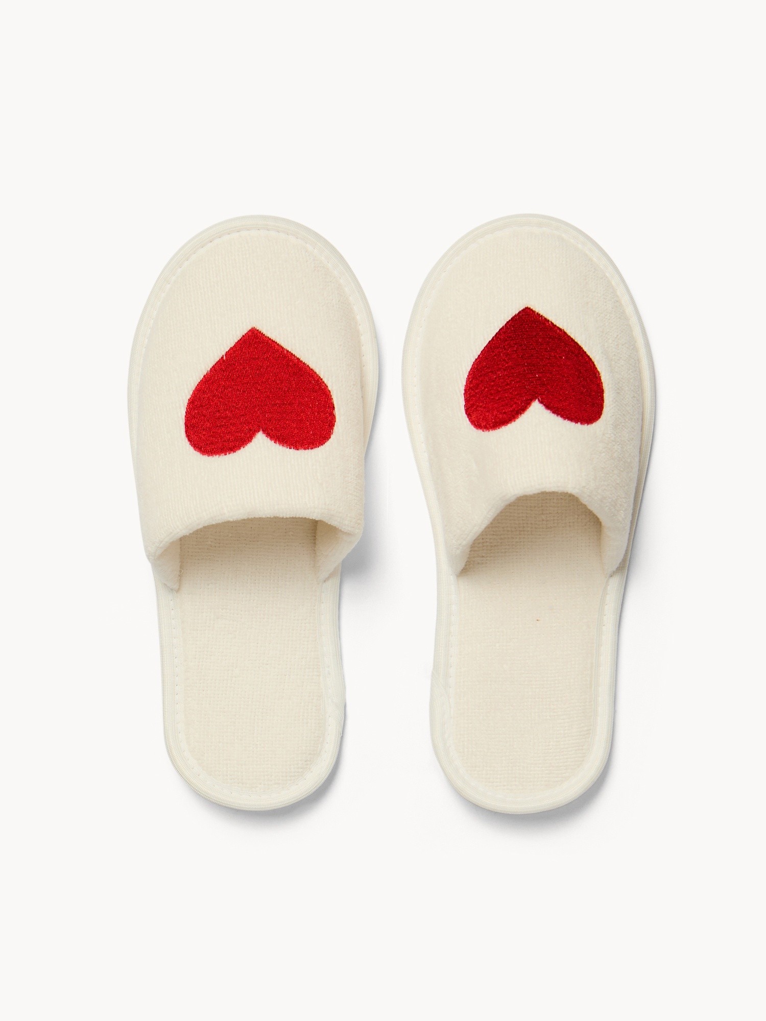 Cotton terry cloth slipper with heart embroidery, White, large image number 0