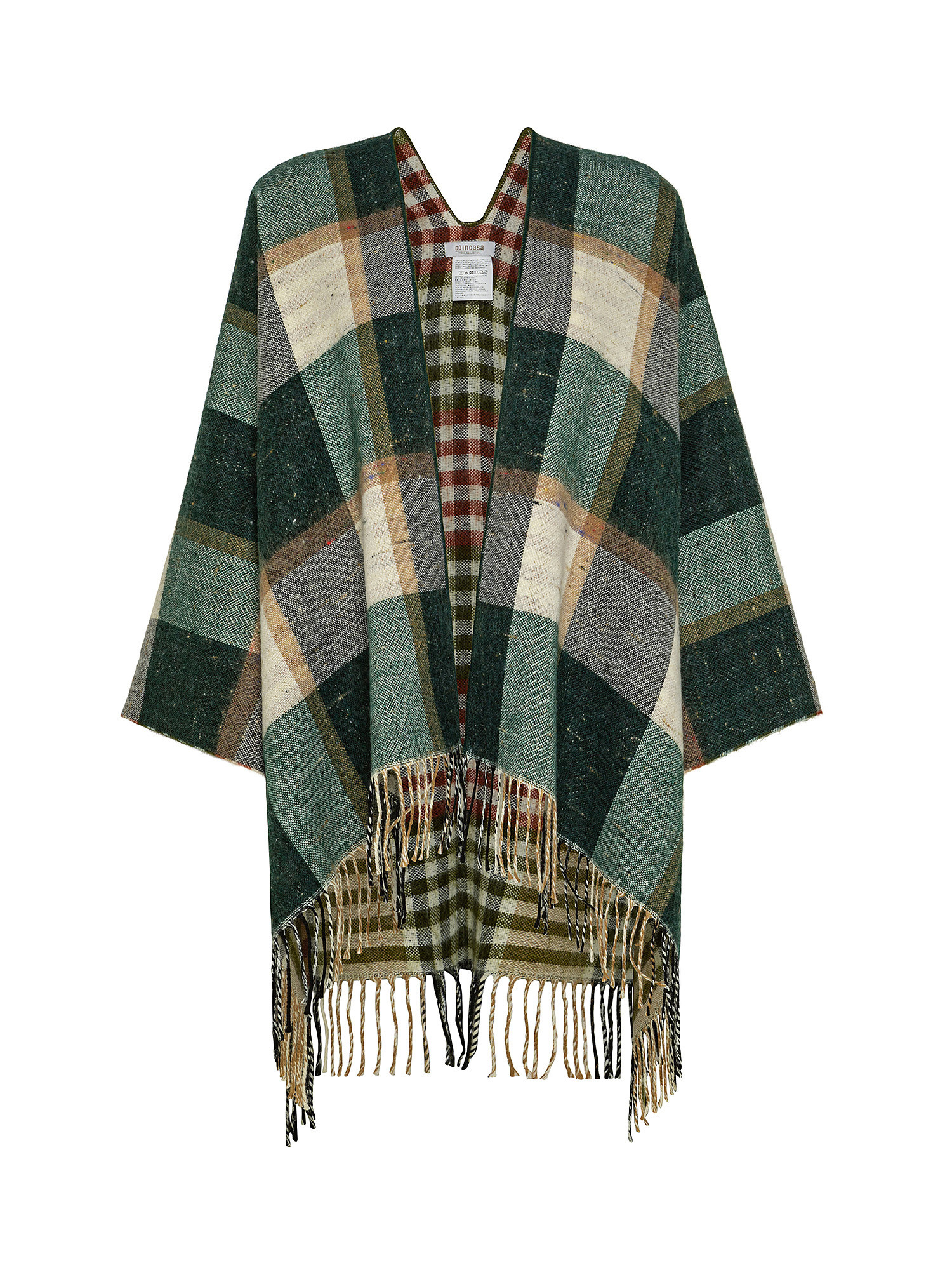 Double face tartan poncho, Green, large image number 0