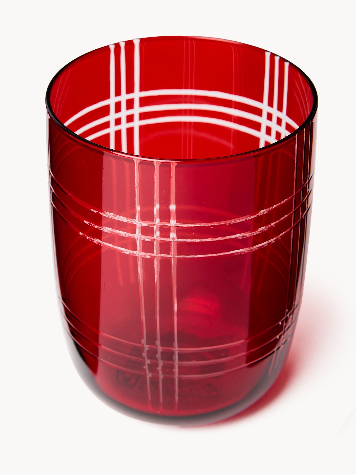 Bicchiere in vetro rosso spruzzato con lavorazione geometrica incisa, Rosso, large image number 1