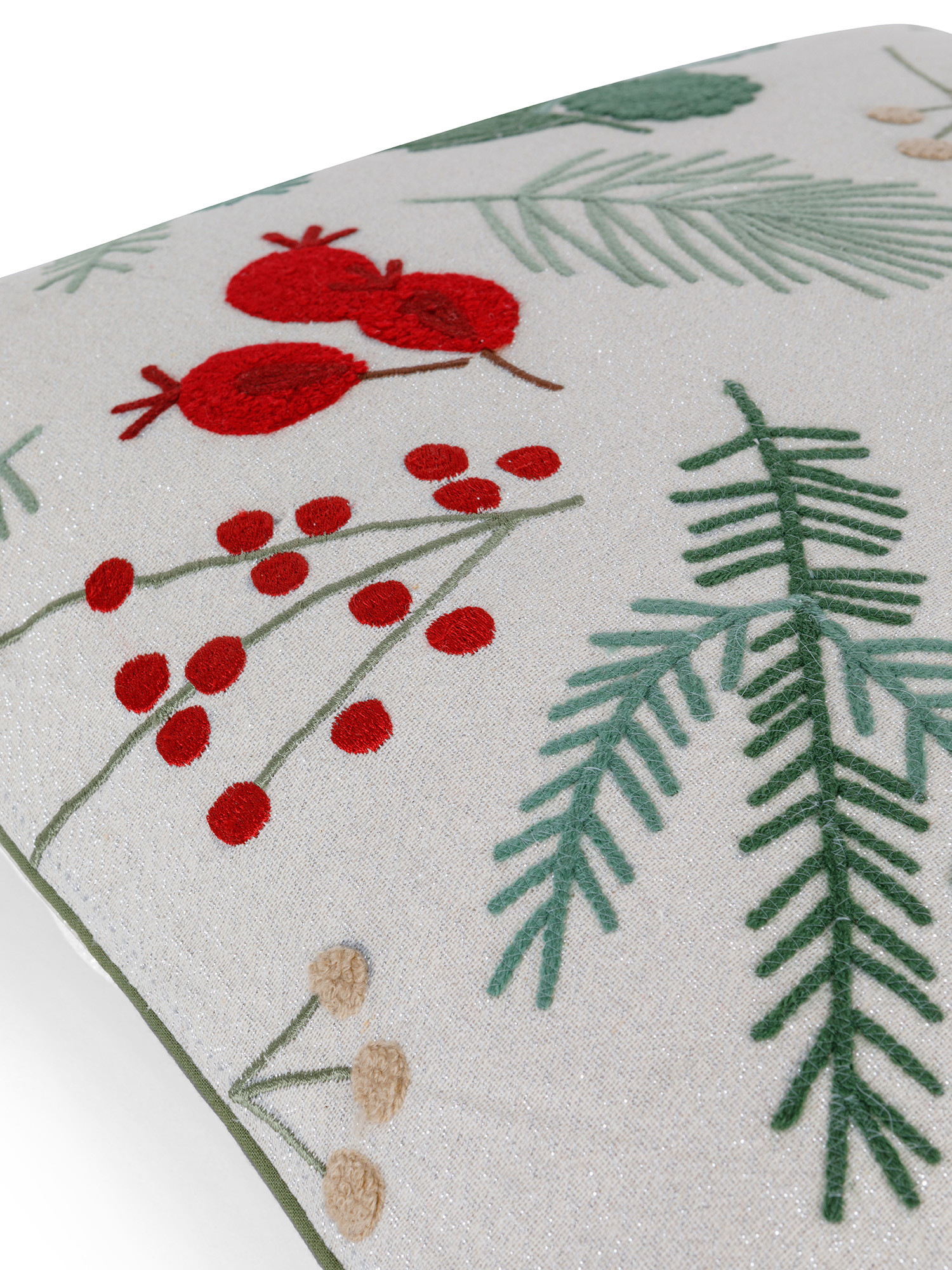 Berries and holly embroidered cushion 45x45 cm, Multicolor, large image number 2