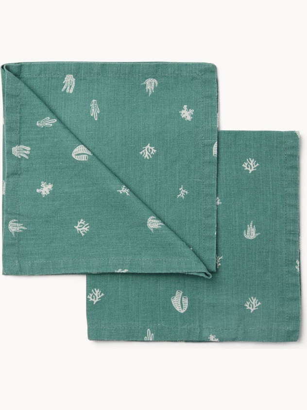 Set of 2 Linen Blend Napkins with Marine Print - Introductory Price