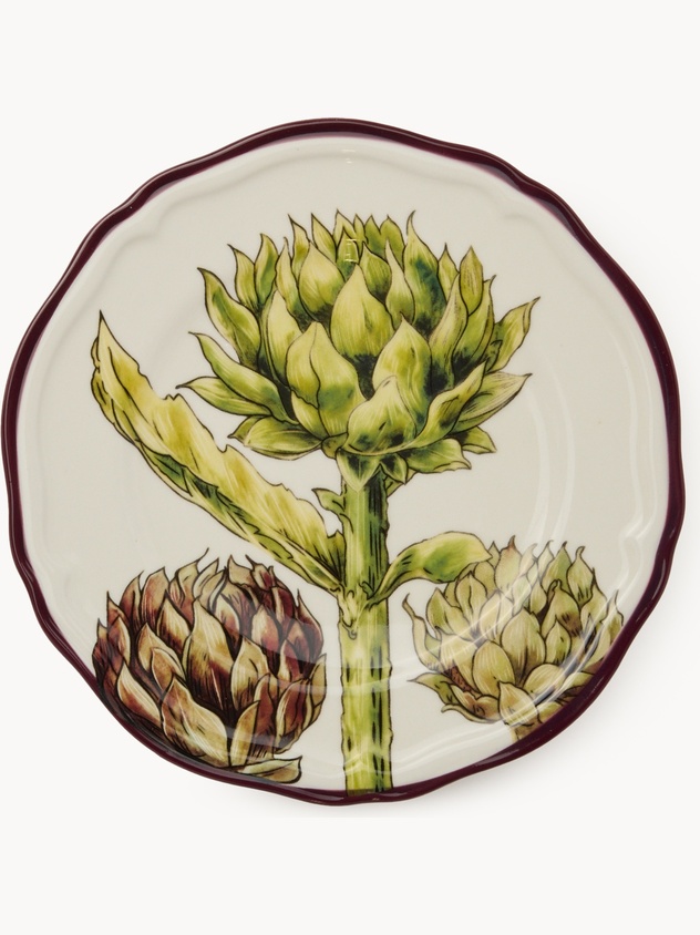Stoneware fruit plate with artichoke decoration