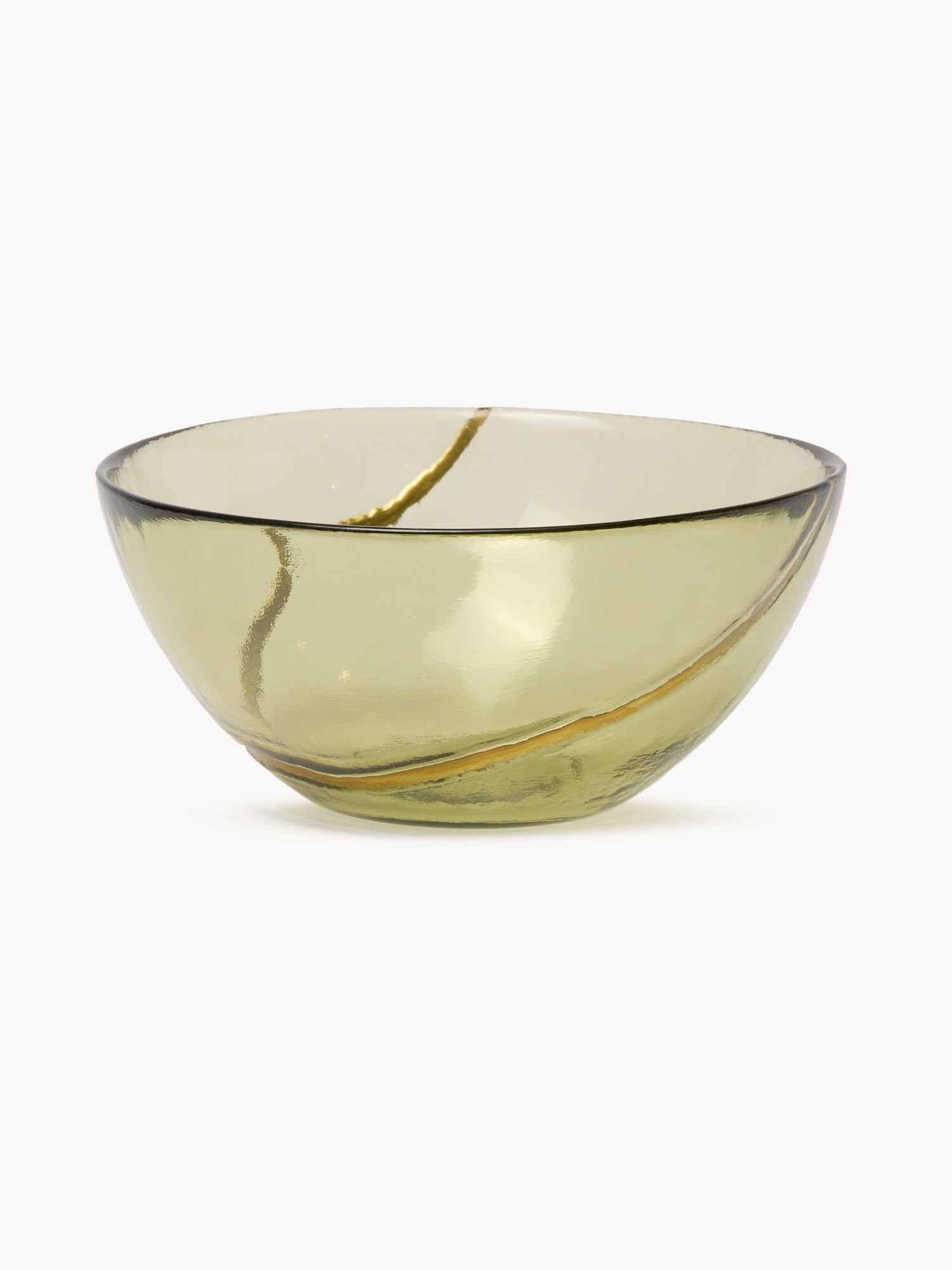 Sage green bowl with Kintsugi effect, Verde/Oro, large image number 0