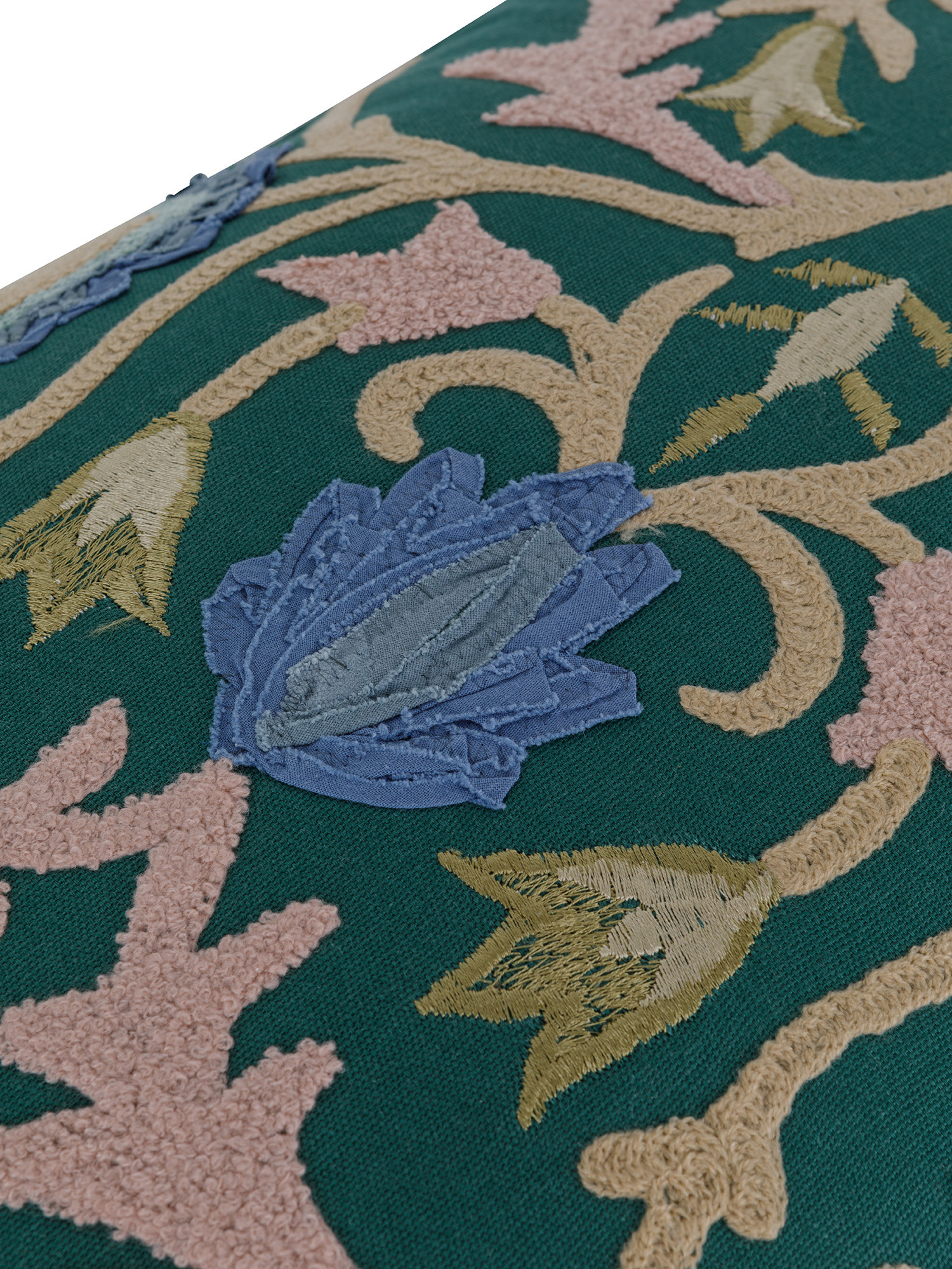 Cuscino in tessuto ricamato con motivo etnico 35x50 cm, Verde scuro, large image number 2