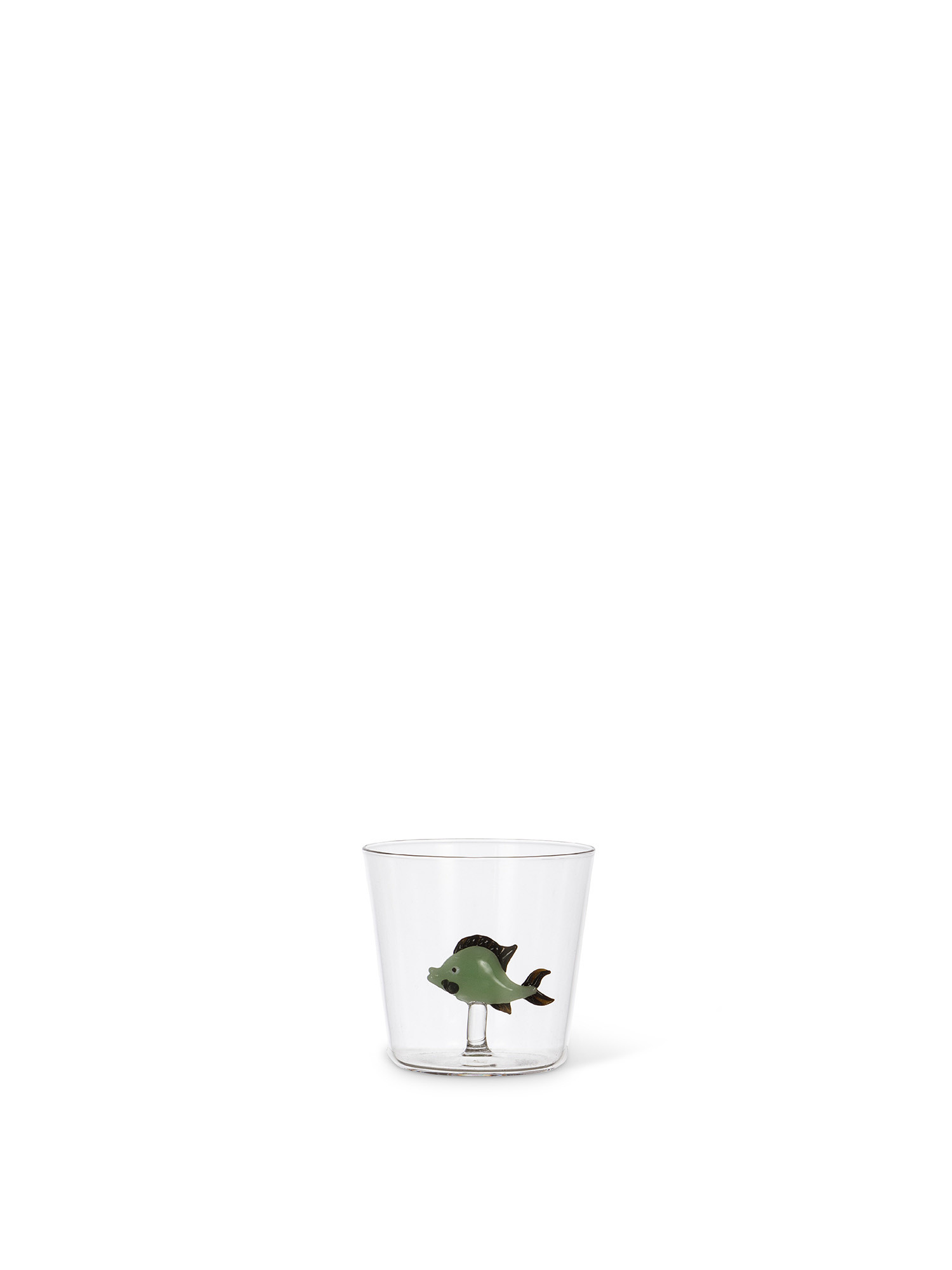 Glass tumbler with green fish detail, Transparent, large image number 0