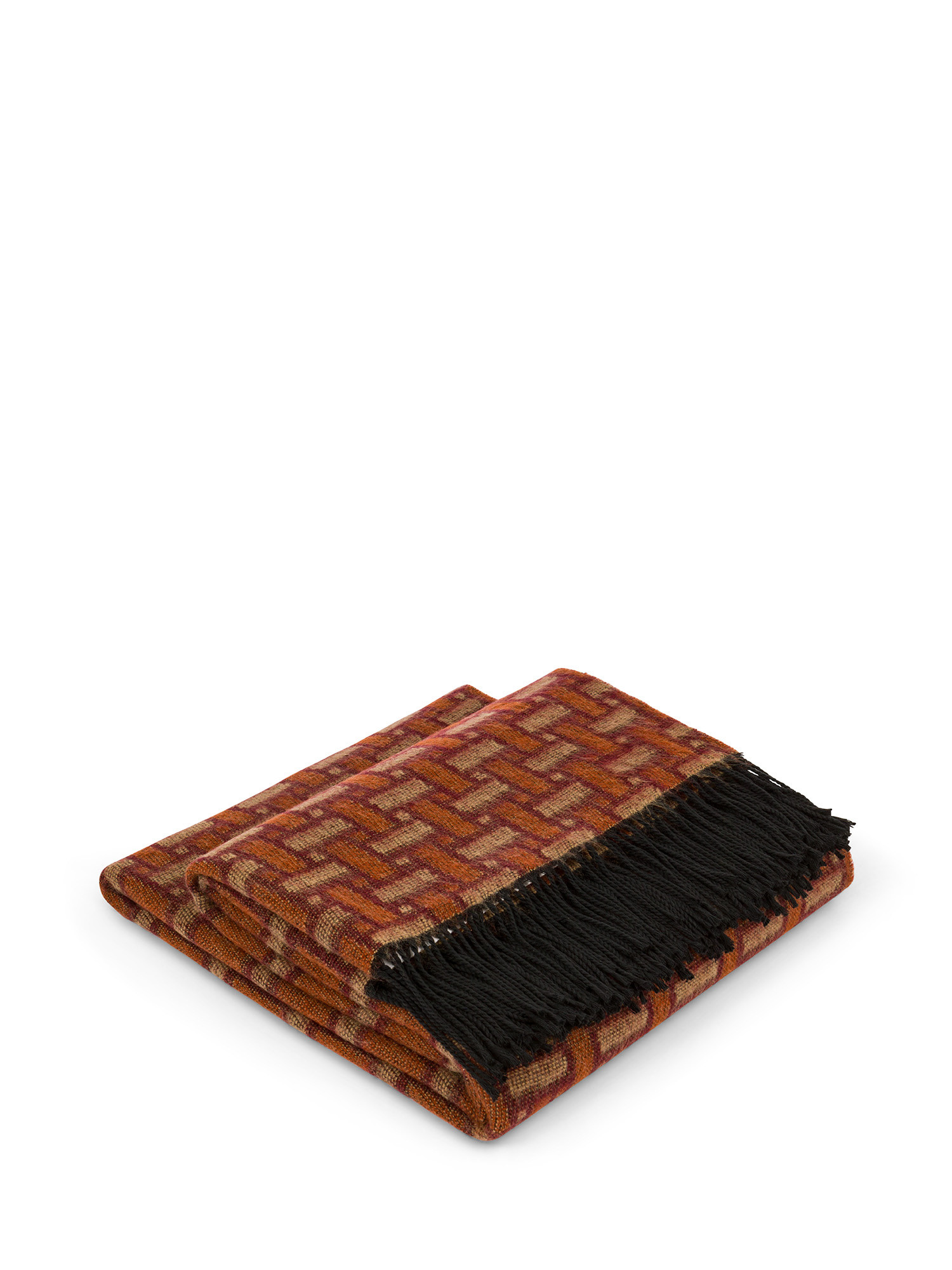 Geometric pattern plaid with fringes, Brown, large image number 0