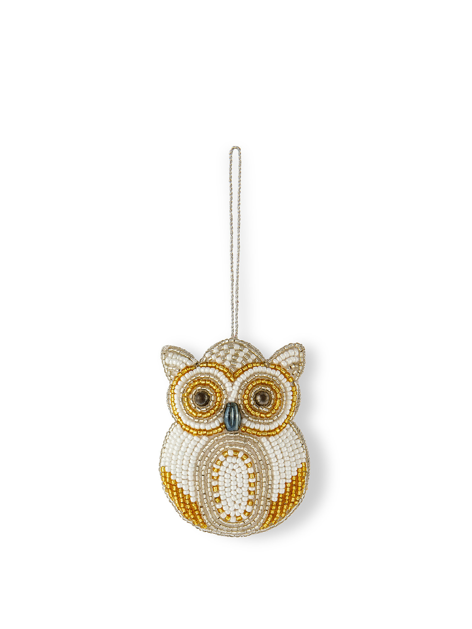 Tree decoration in the shape of an owl with beads, White, large image number 0