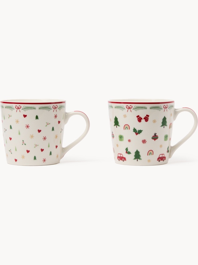 Set of 2 mugs in New Bone China with Christmas motifs