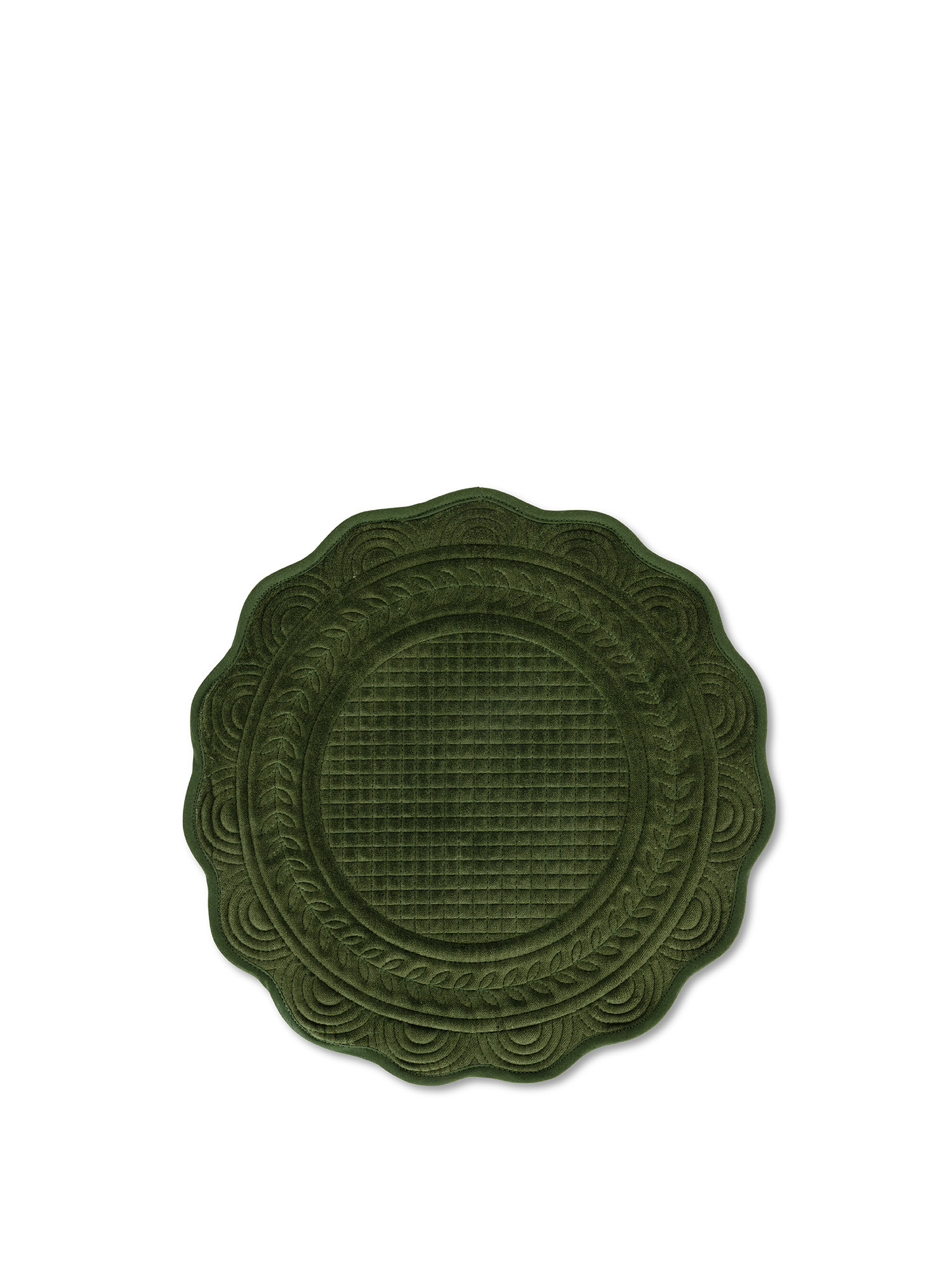 Solid color round quilted cotton velvet placemat, Green, large image number 0
