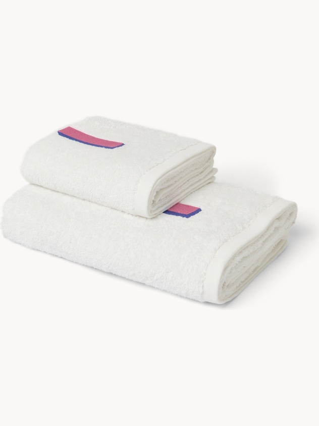 Set 2 asciugamani in spugna di cotone ricamo lettera I