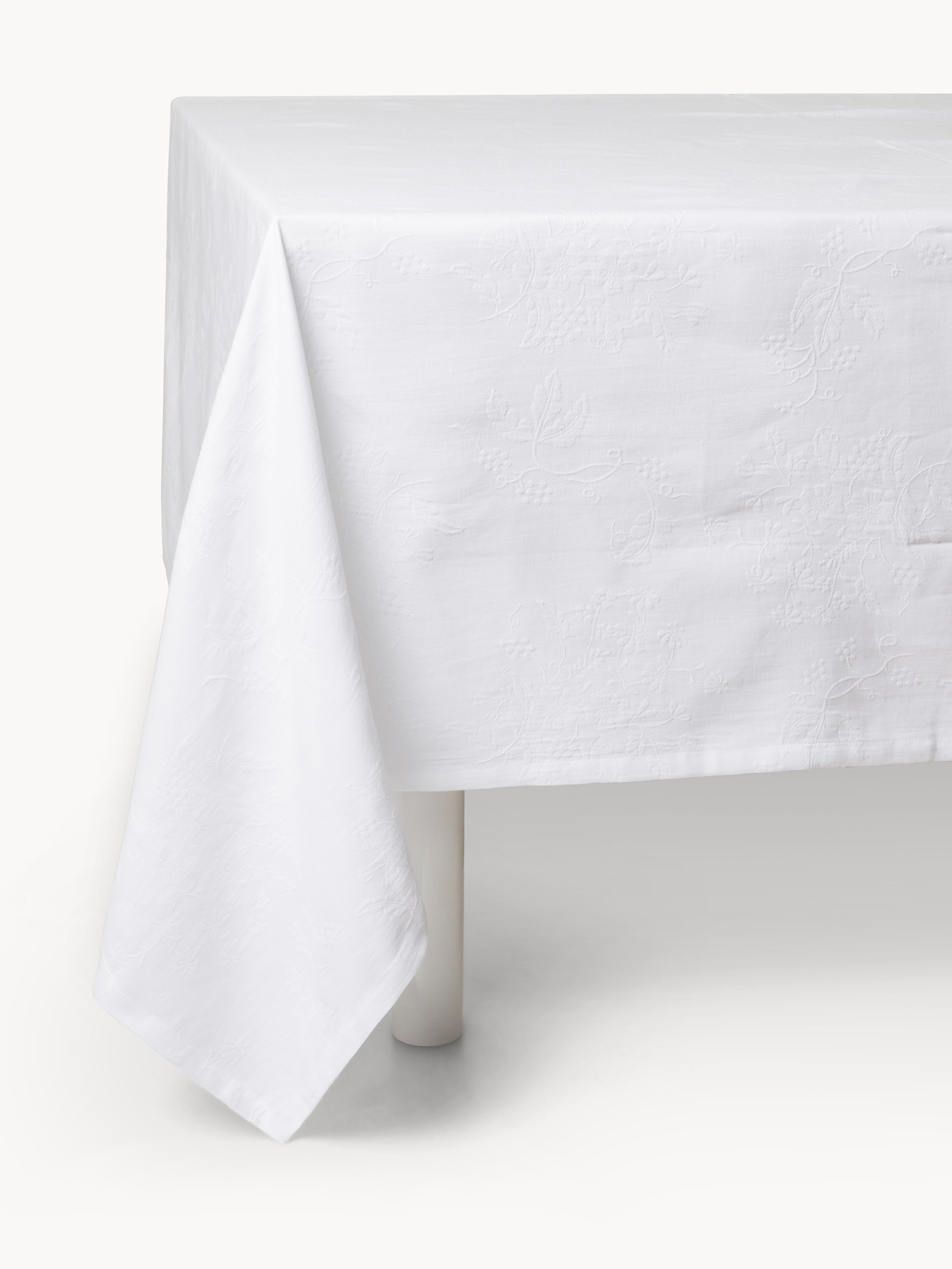 Tovaglia in puro cotone jacquard motivo floreale, Bianco, large image number 0