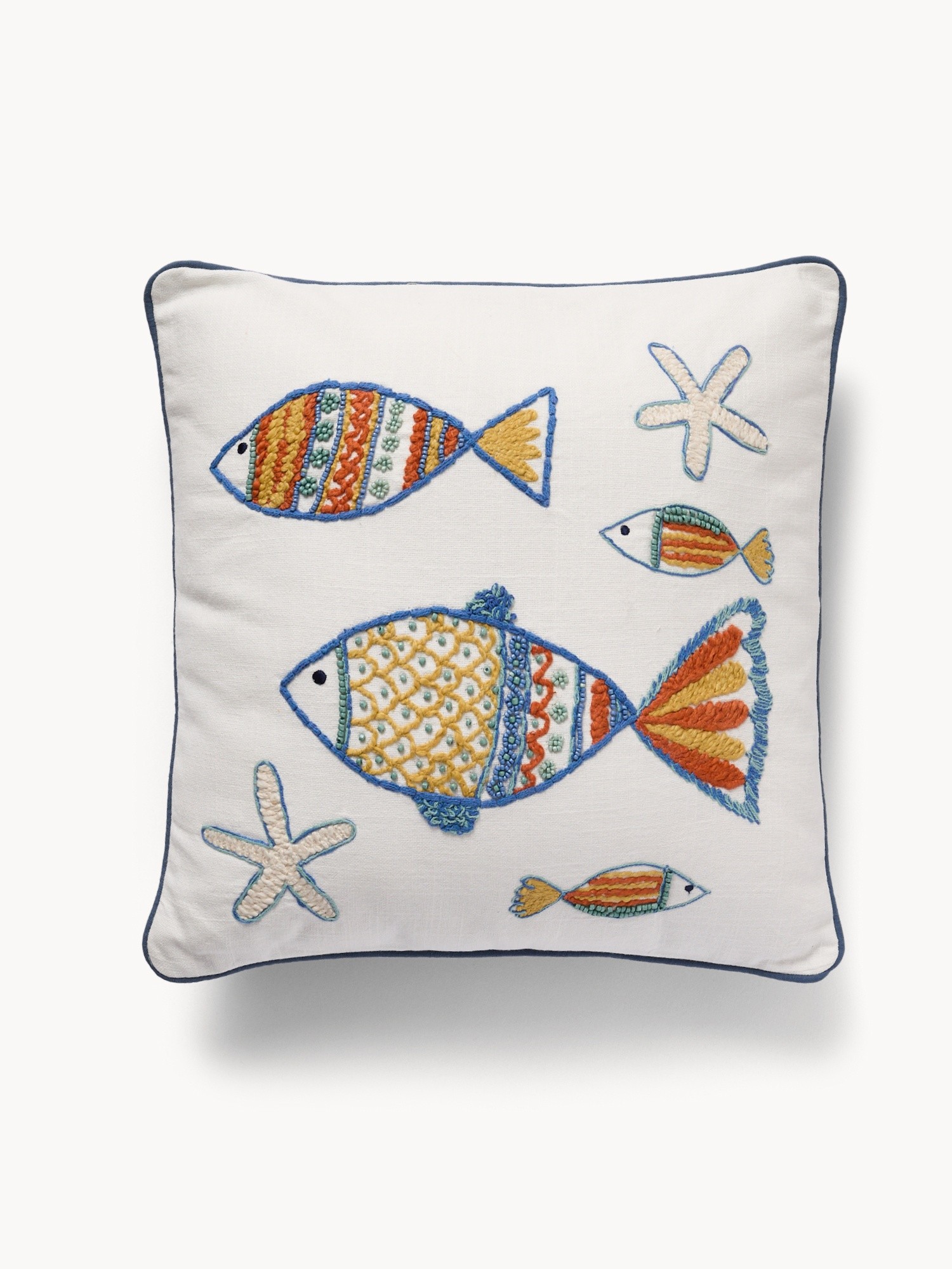Cuscino con ricamo pesci e perline 45x45cm, Multicolor, large image number 1