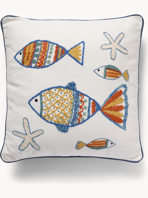 Cuscino con ricamo pesci e perline 45x45cm