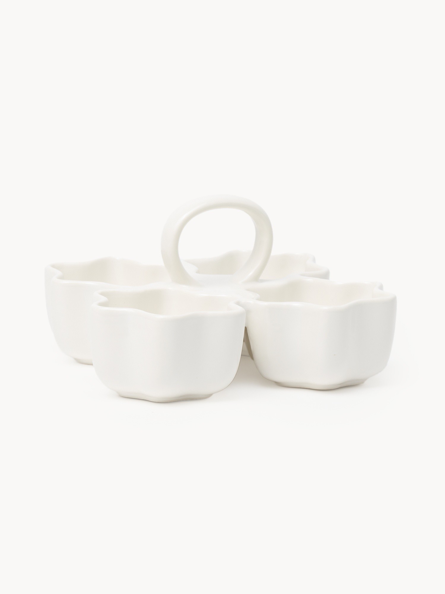Flower-shaped ceramic 4-course appetizer platter, White, large image number 0