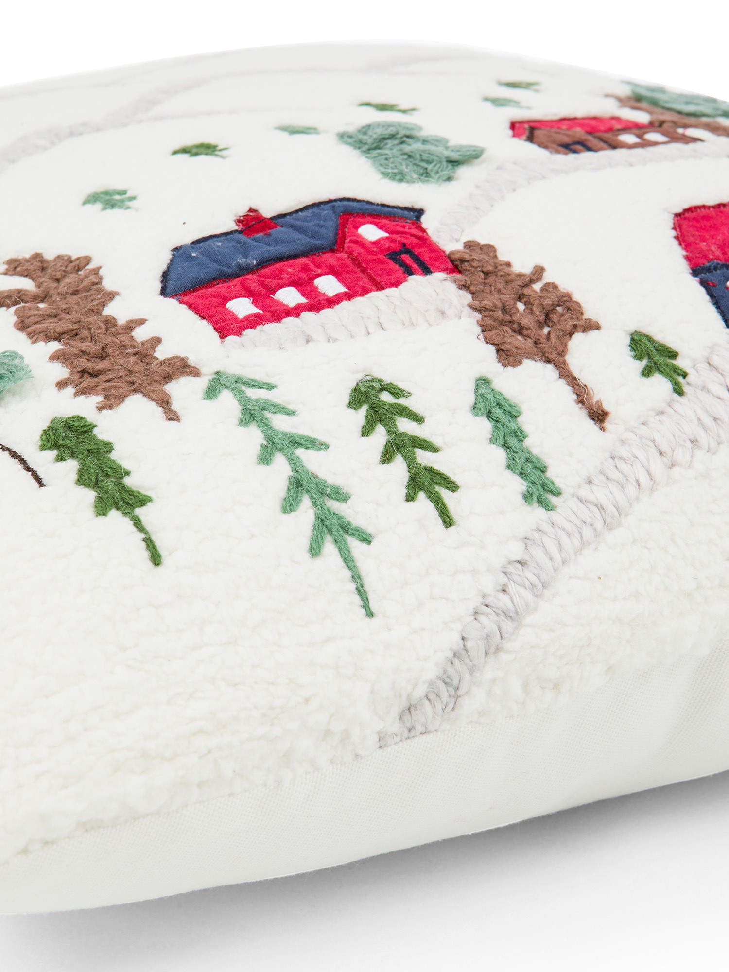 Embroidered sherpa fabric cushion 45x45cm, White, large image number 2