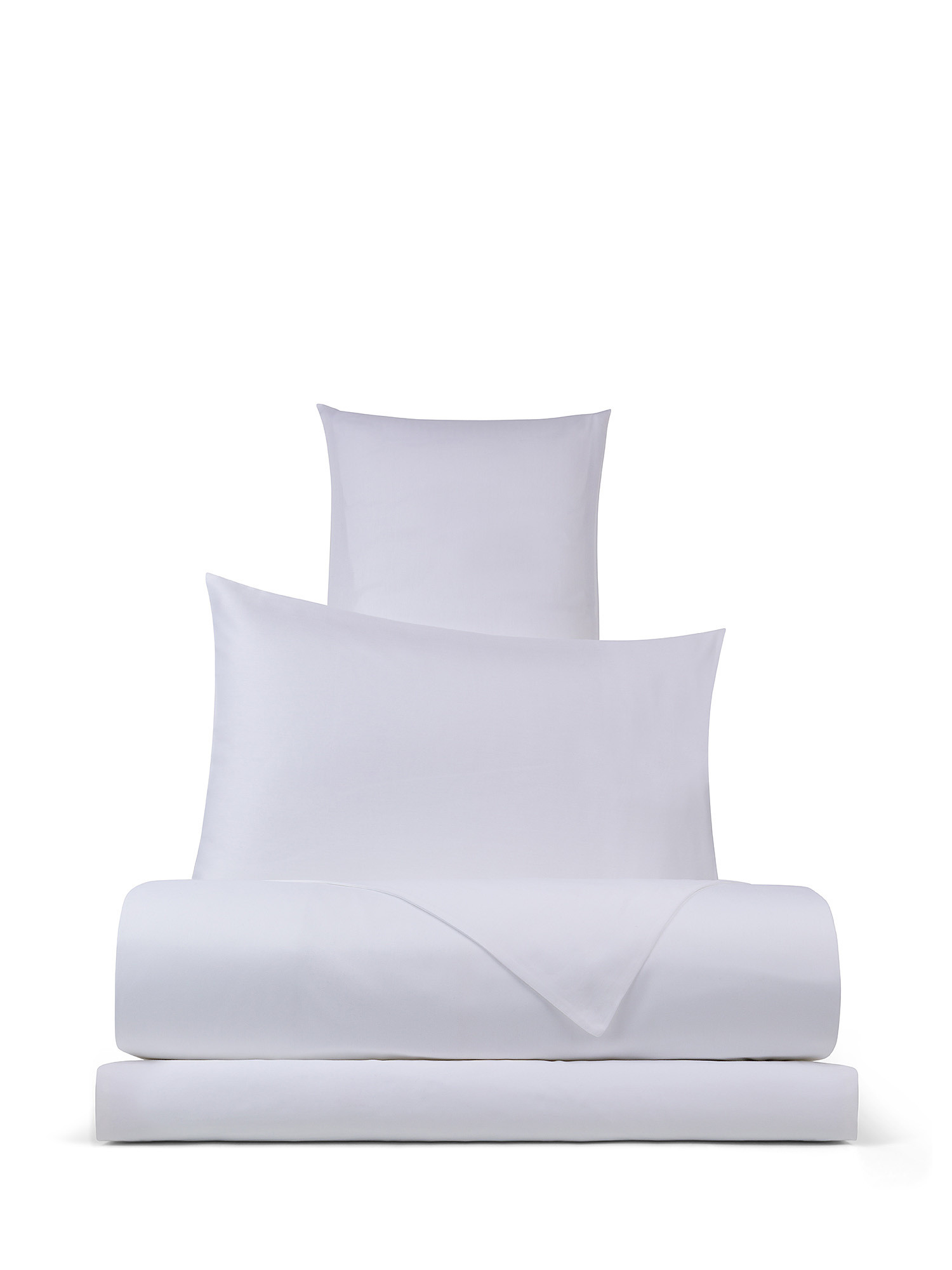 Solid color cotton satin duvet cover set, White, large image number 0