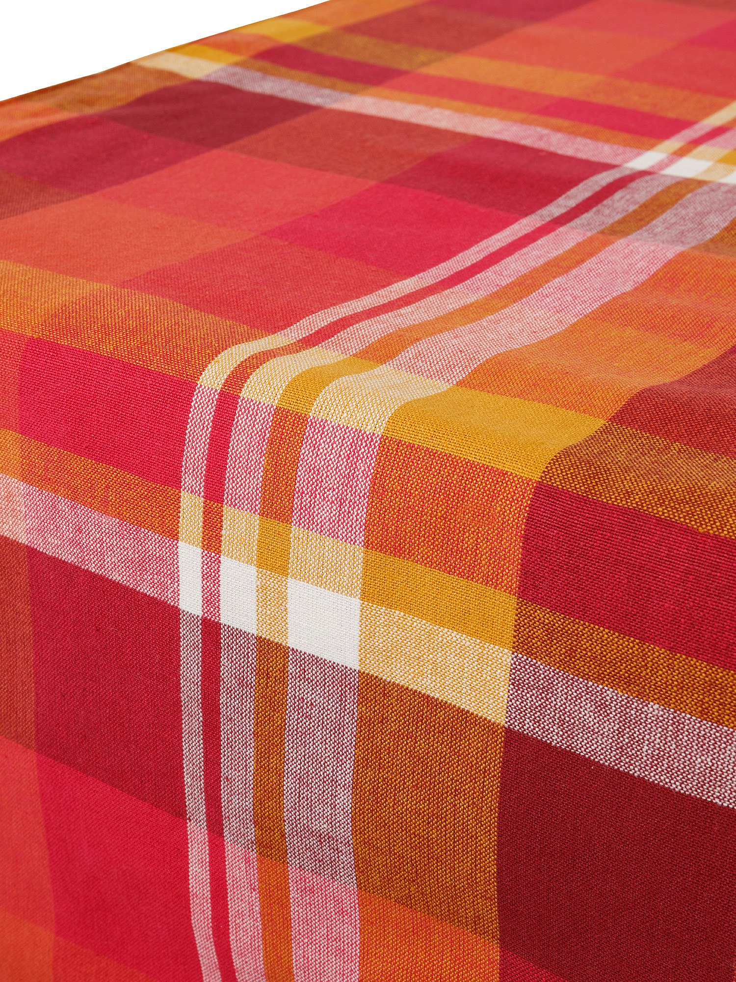 Check patterned cotton table runner, Orange, large image number 1