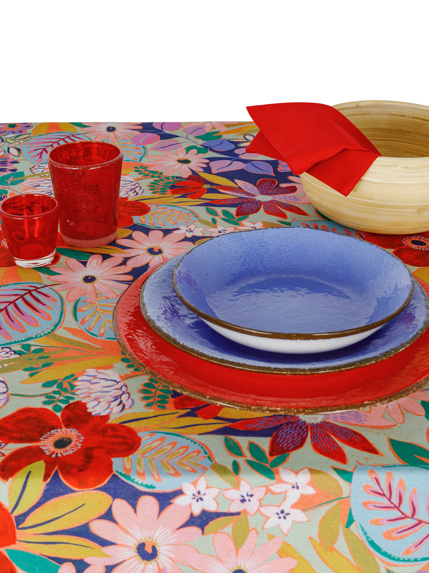 Tovaglia panama di cotone stampa floreale, Multicolor, large image number 1