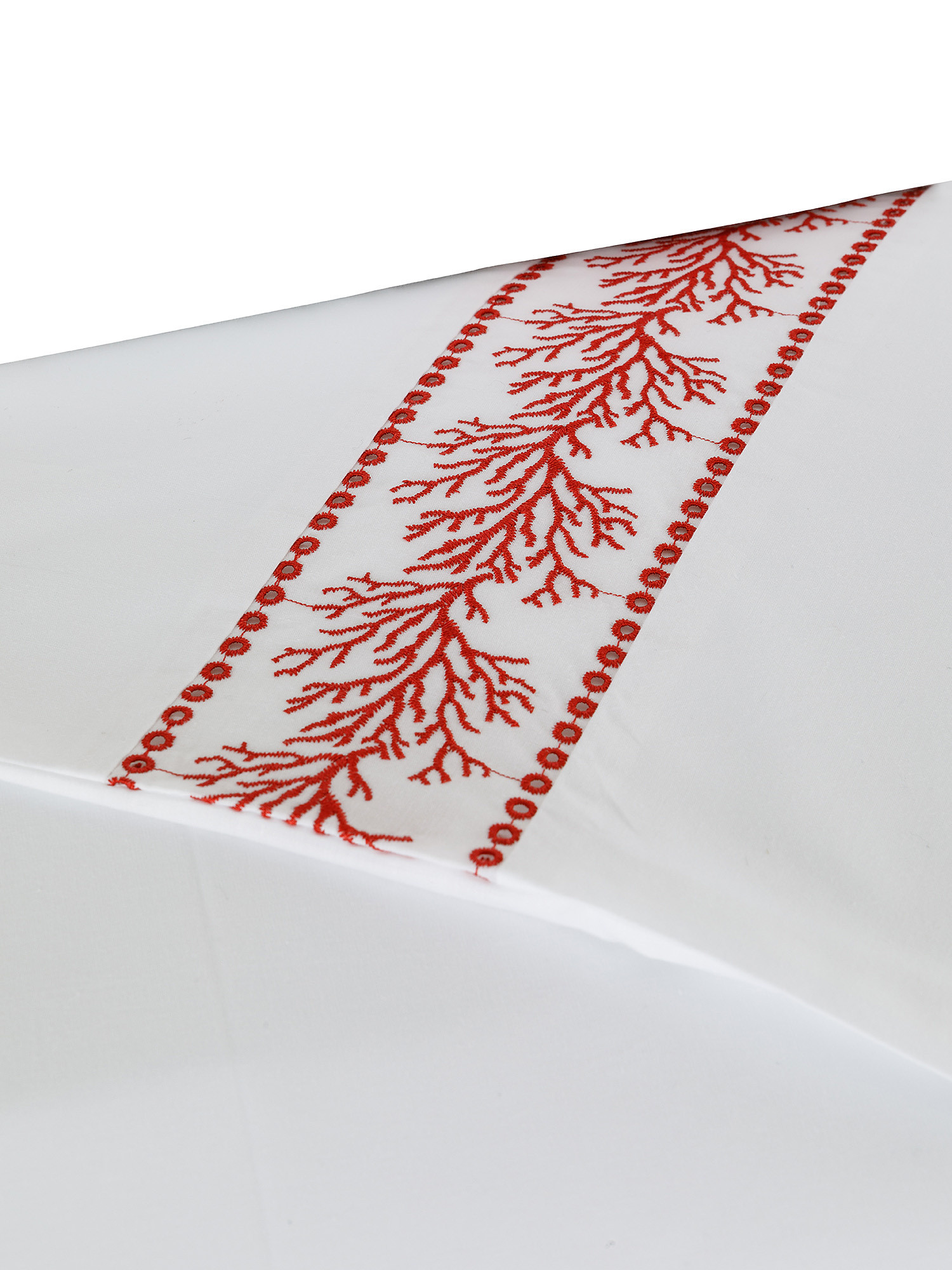 Duvet cover in cotton percale with coral embroidery, Red, large image number 2