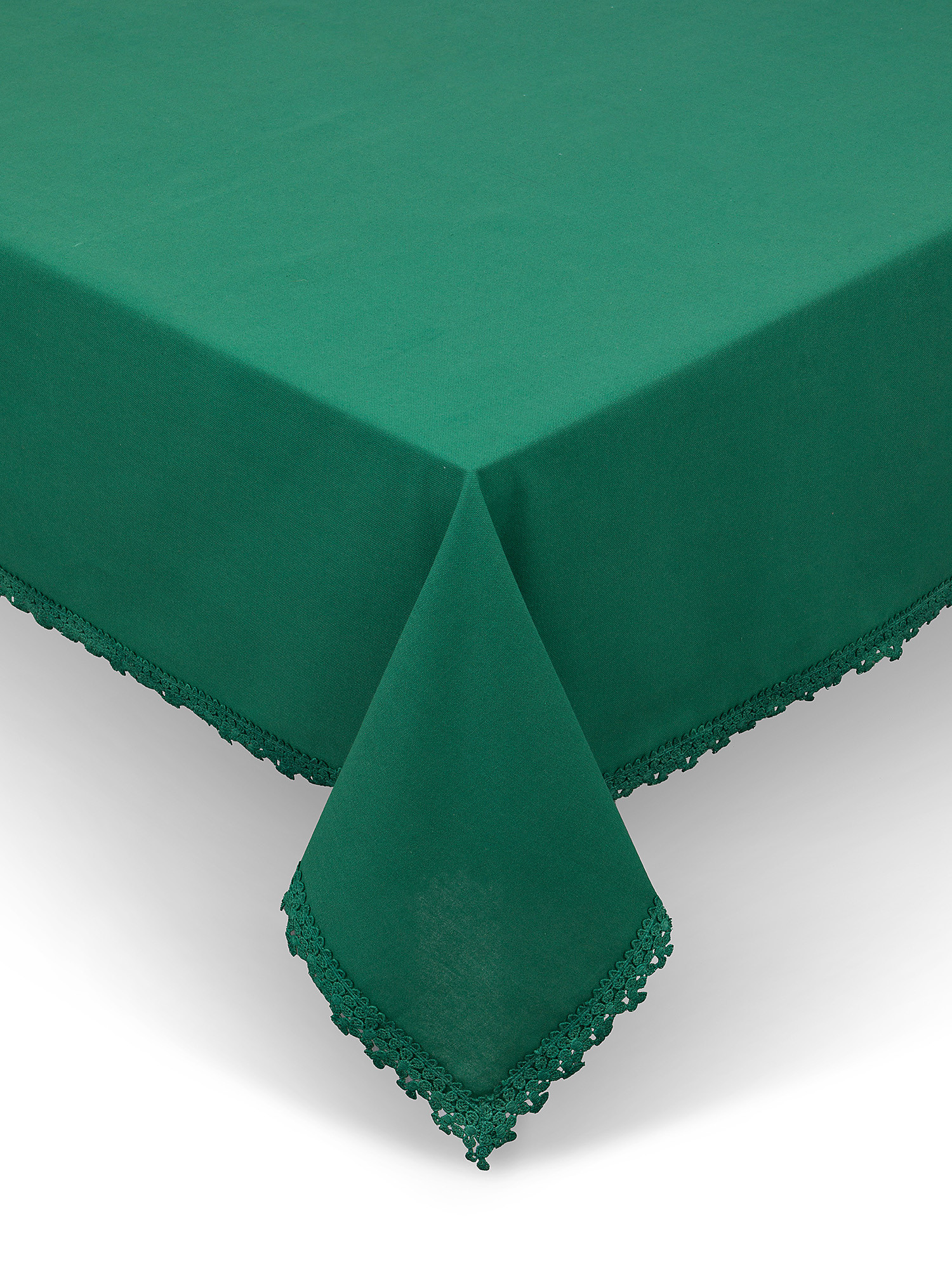 Tovaglia puro cotone tinta unita con ricamo, Verde scuro, large image number 0