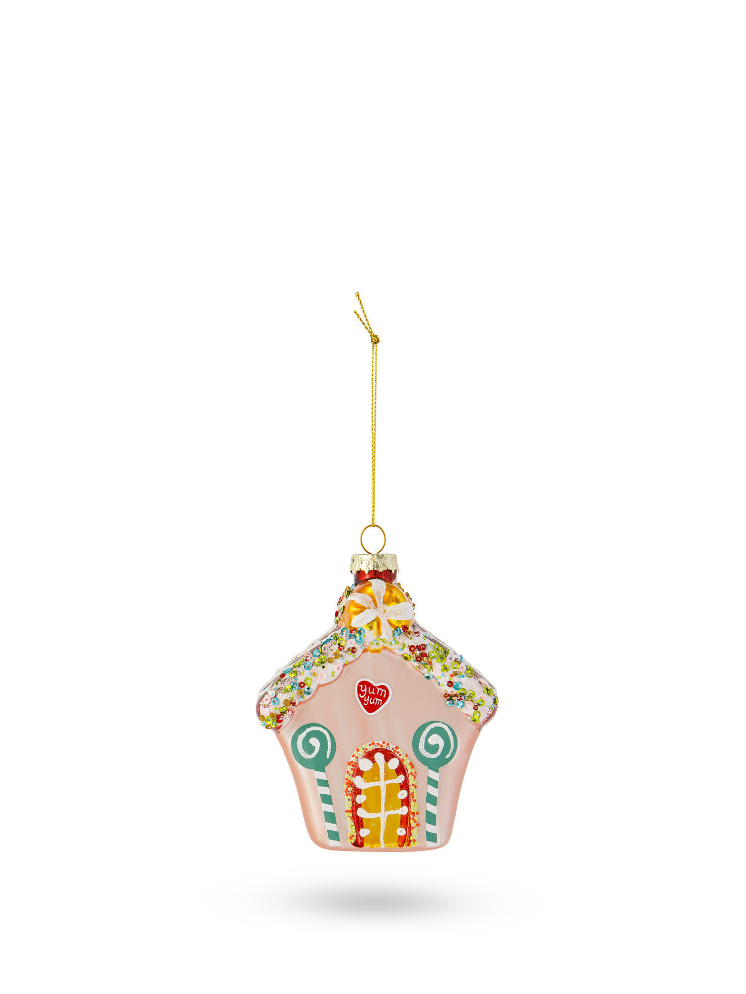 Hand decorated glass candy house tree decoration, Pink, large image number 0