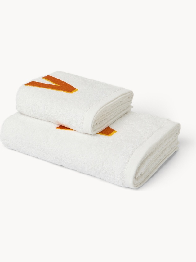 Set 2 asciugamani in spugna di cotone ricamo lettera V