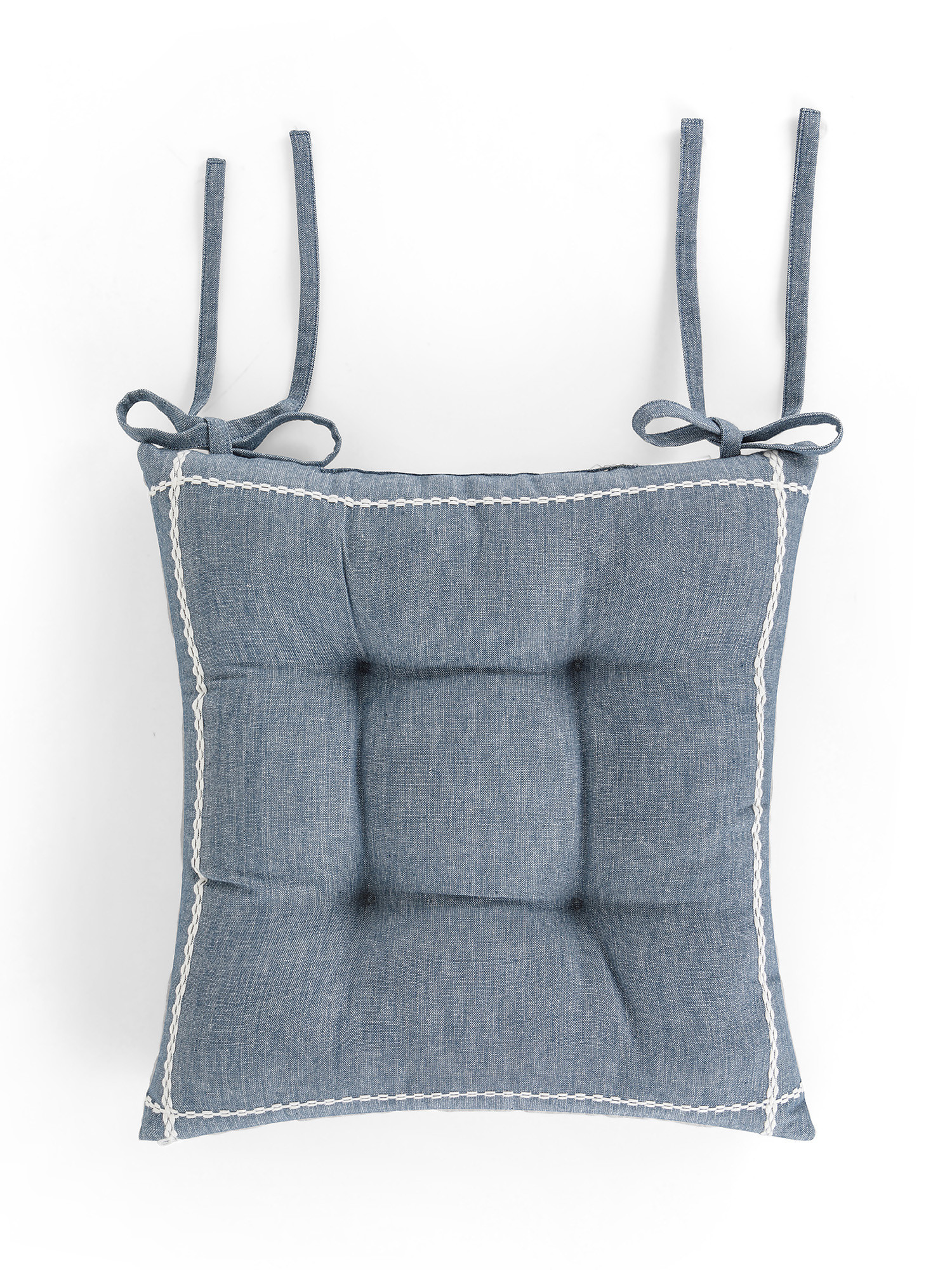Cuscino da sedia in cotone con ricamo trecce, Azzurro, large image number 0