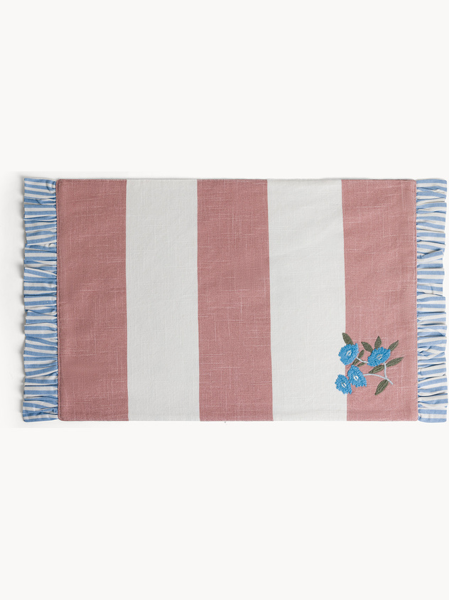 Striped pure cotton yarn-dyed placemat with ruffle