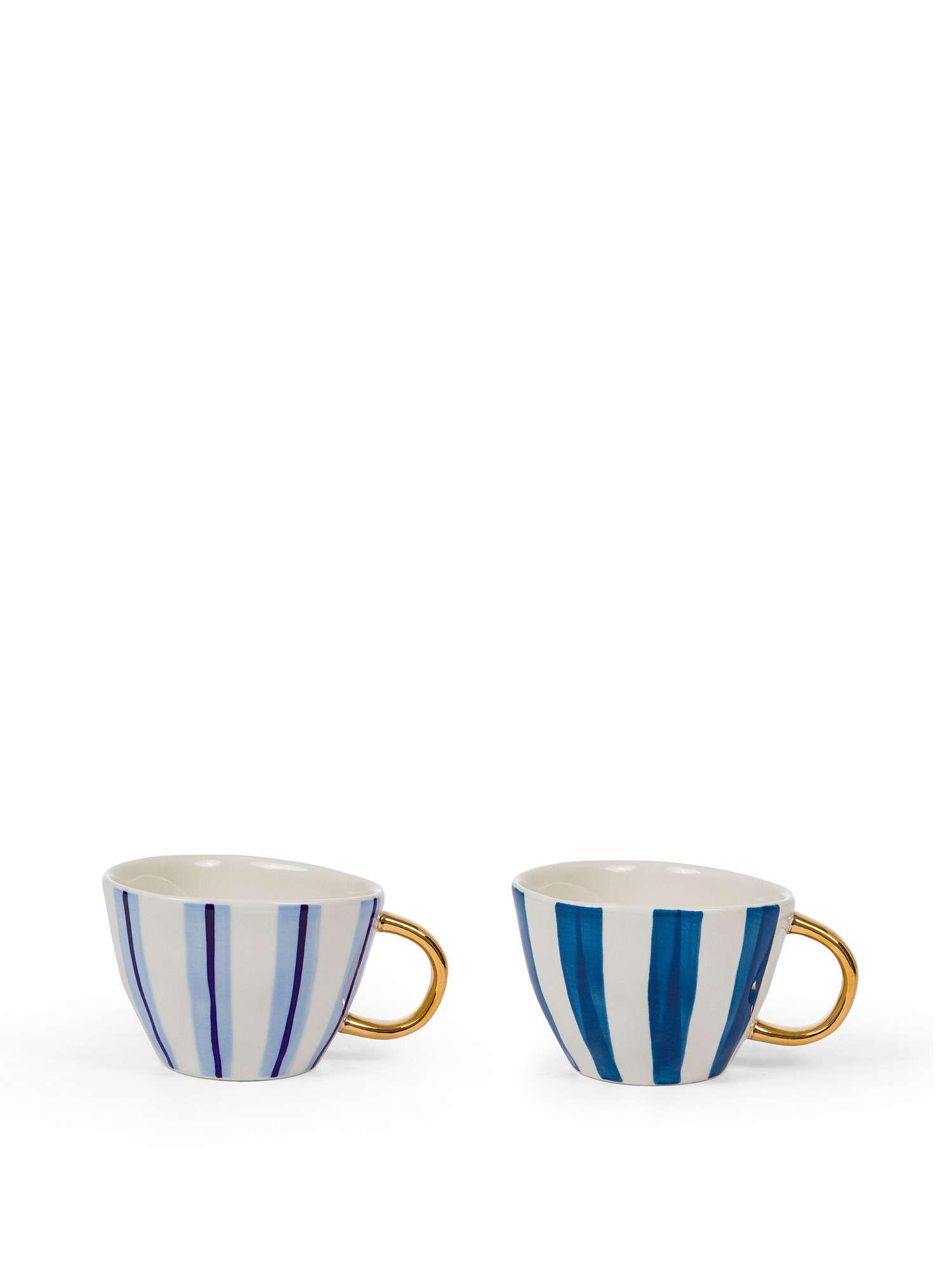 Striped stoneware breakfast mug, White / Blue, large image number 0