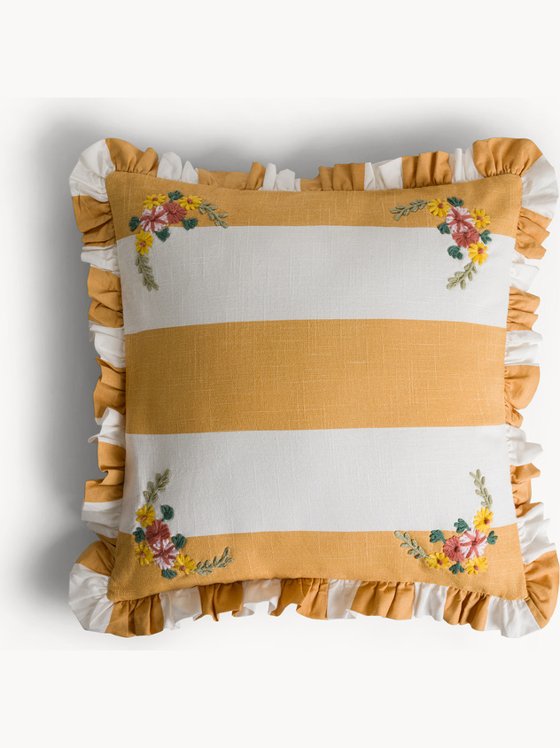 Cuscino 45x45 cm a righe con ricami