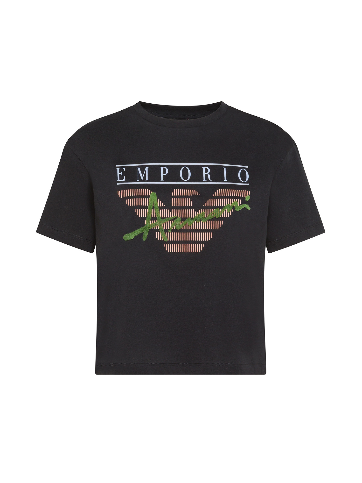 Emporio Armani - Cotton T-shirt with print and logo, Black, large image number 0