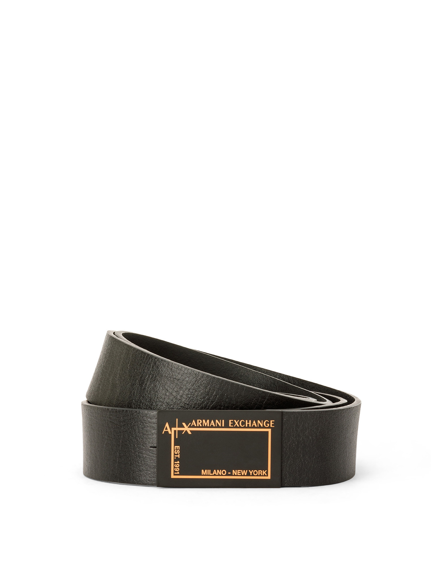 Armani Exchange - Cintura in pelle con fibbia logata, Nero, large image number 0