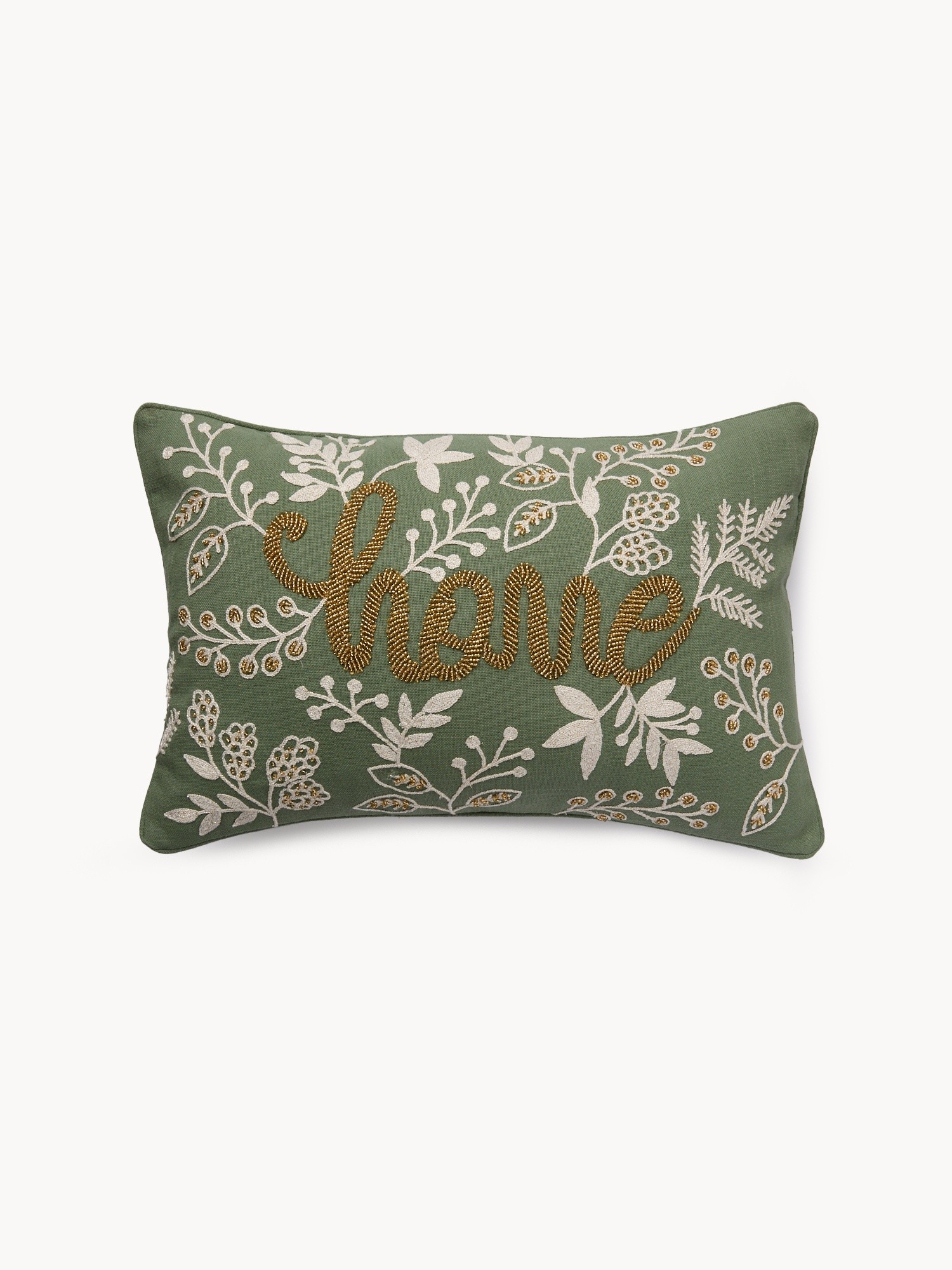 Home embroidered cushion 35x55cm, Verde/Oro, large image number 0