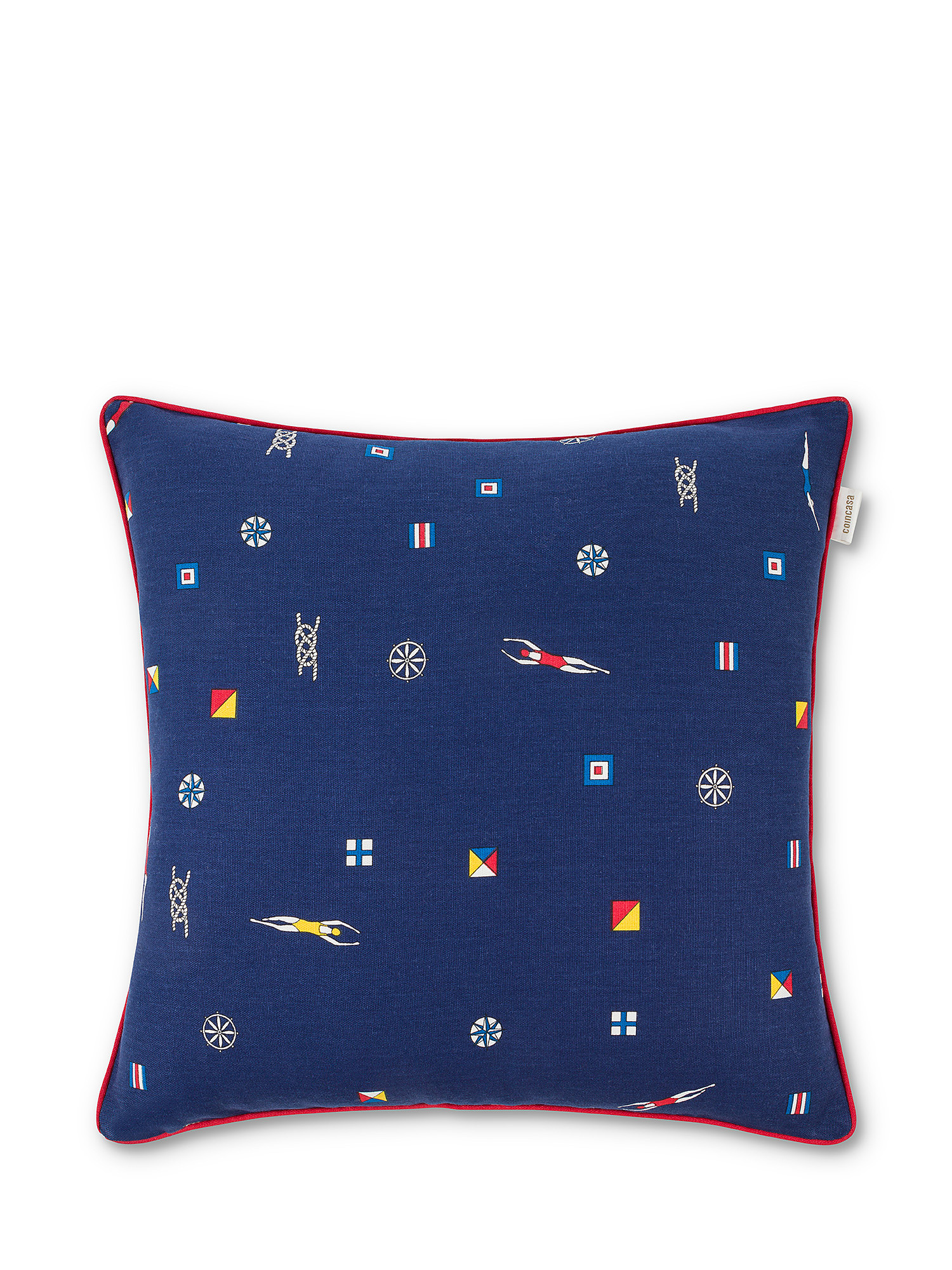 Cotton cushion with nautical flag print 45x45cm, Blue, large image number 0