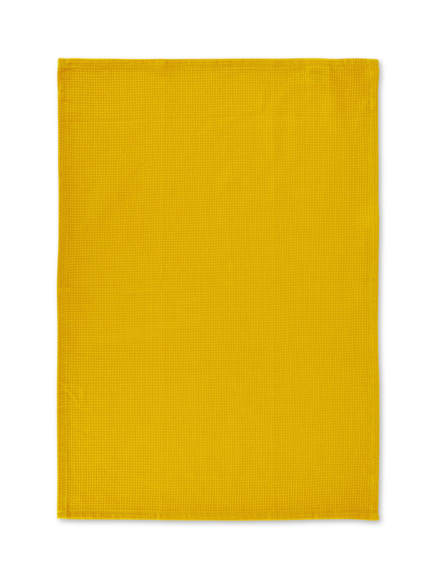 Set of 3 squared washed pure cotton tea towels, Yellow, large image number 1