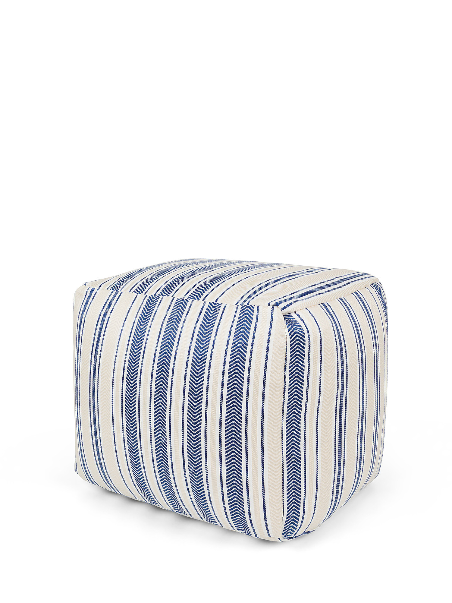 Striped patterned outdoor pouf, with zip and padding., Beige, large image number 0